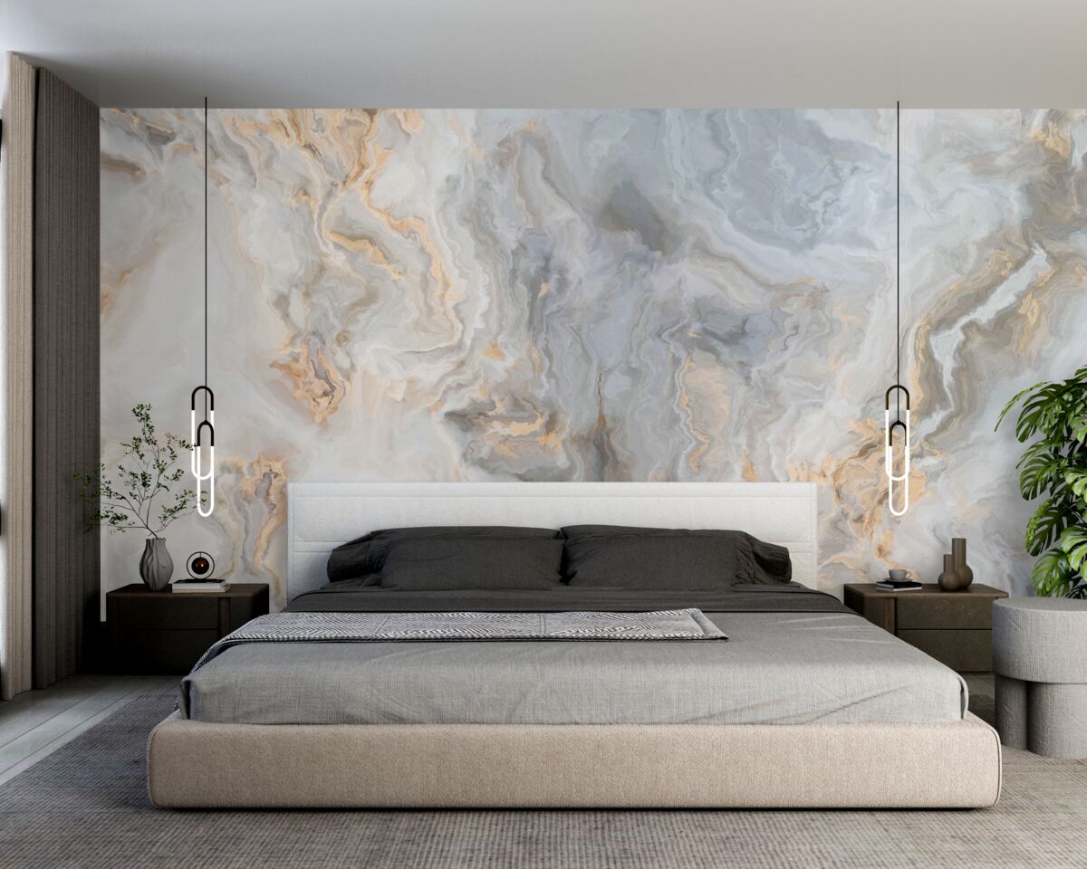 Фотошпалери сірий фон, декорований золотими тонами