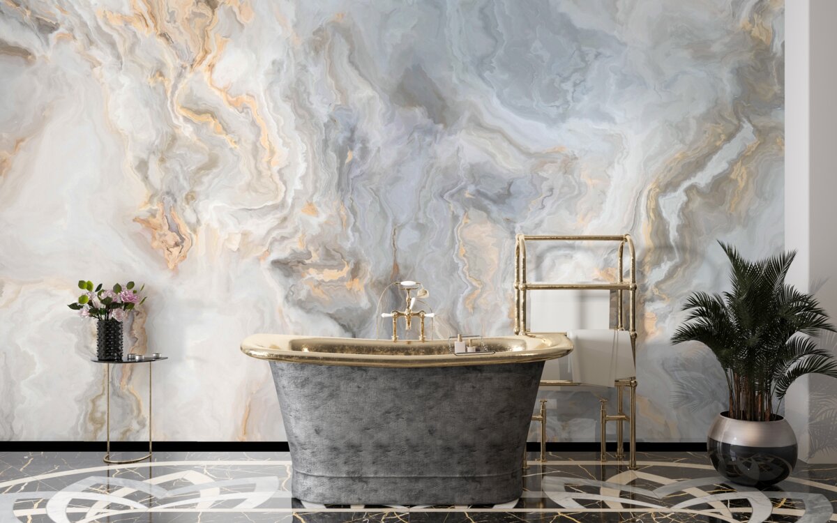 Фотошпалери сірий фон, декорований золотими тонами