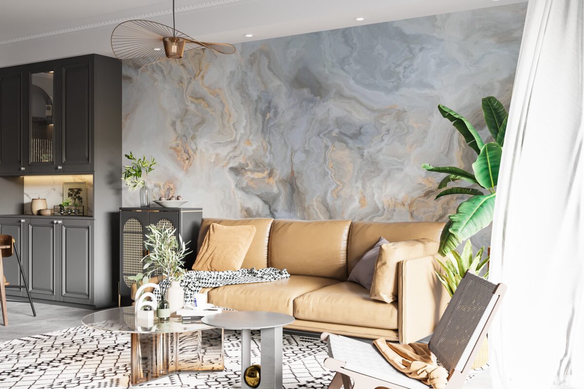 Фотошпалери сірий фон, декорований золотими тонами