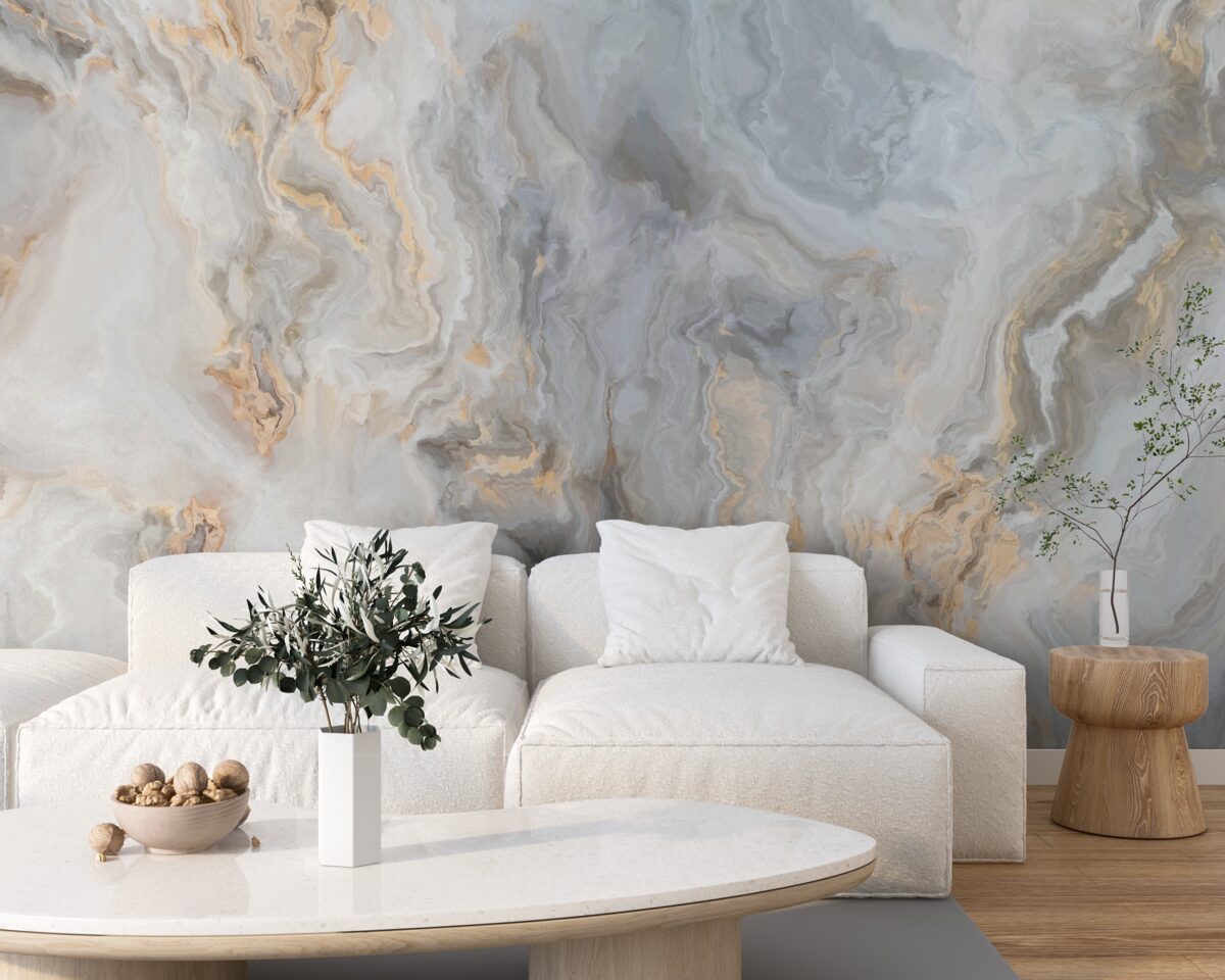 Фотошпалери сірий фон, декорований золотими тонами