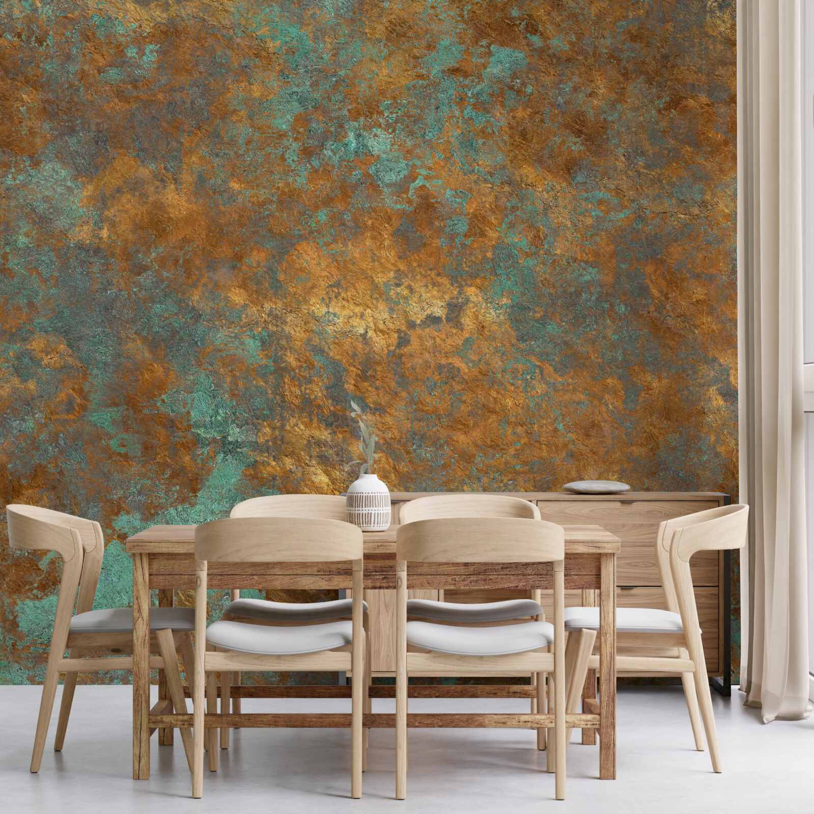 Фотошпалери бронзові відблиски з нюансами бірюзи