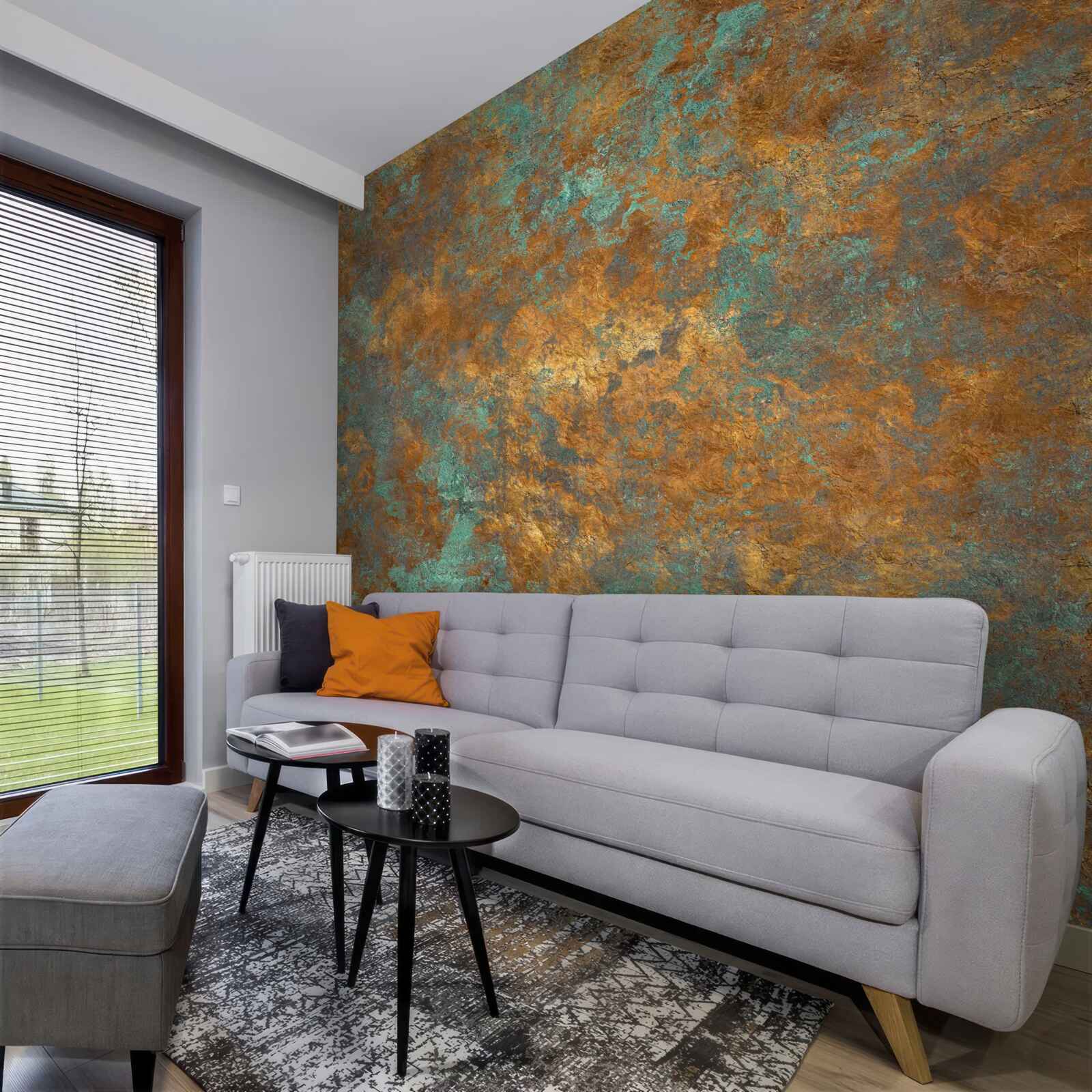 Фотошпалери бронзові відблиски з нюансами бірюзи