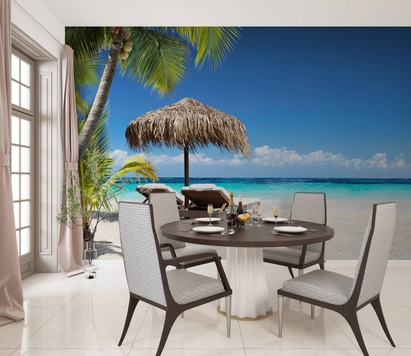 Фотошпалери Пляжні ліжка з шезлонгами