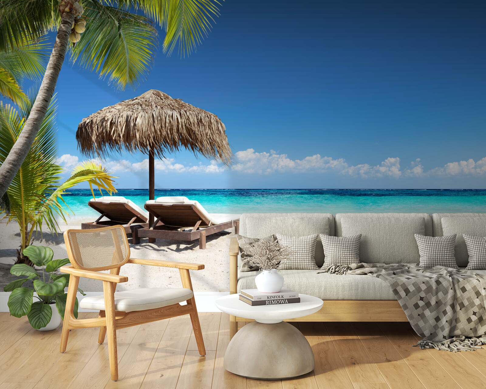 Фотошпалери Пляжні ліжка з шезлонгами