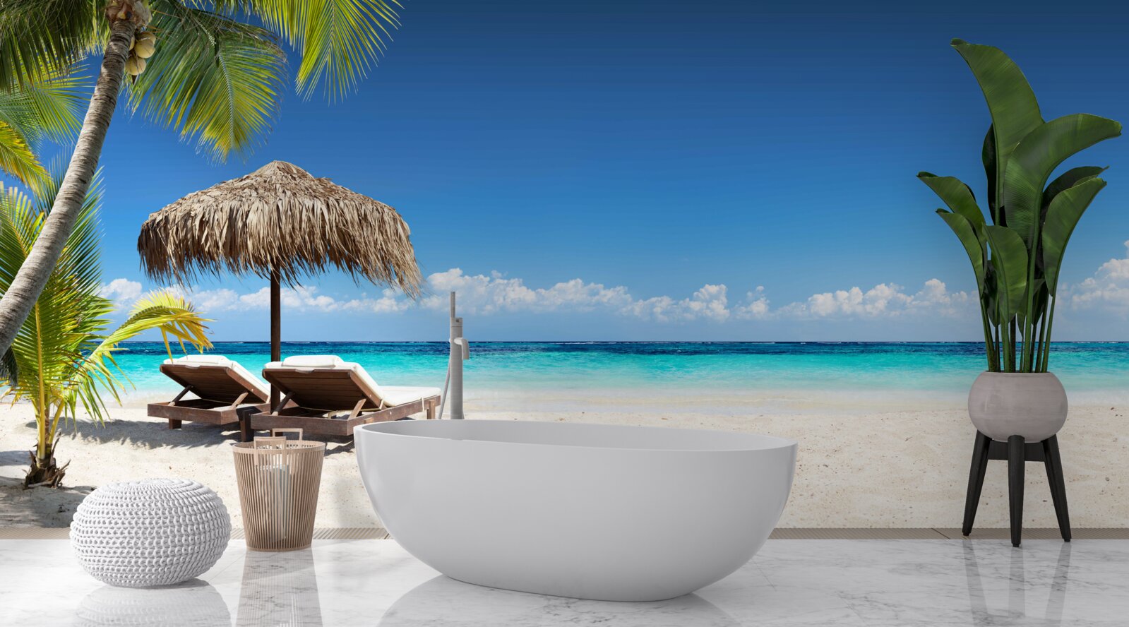 Фотошпалери Пляжні ліжка з шезлонгами