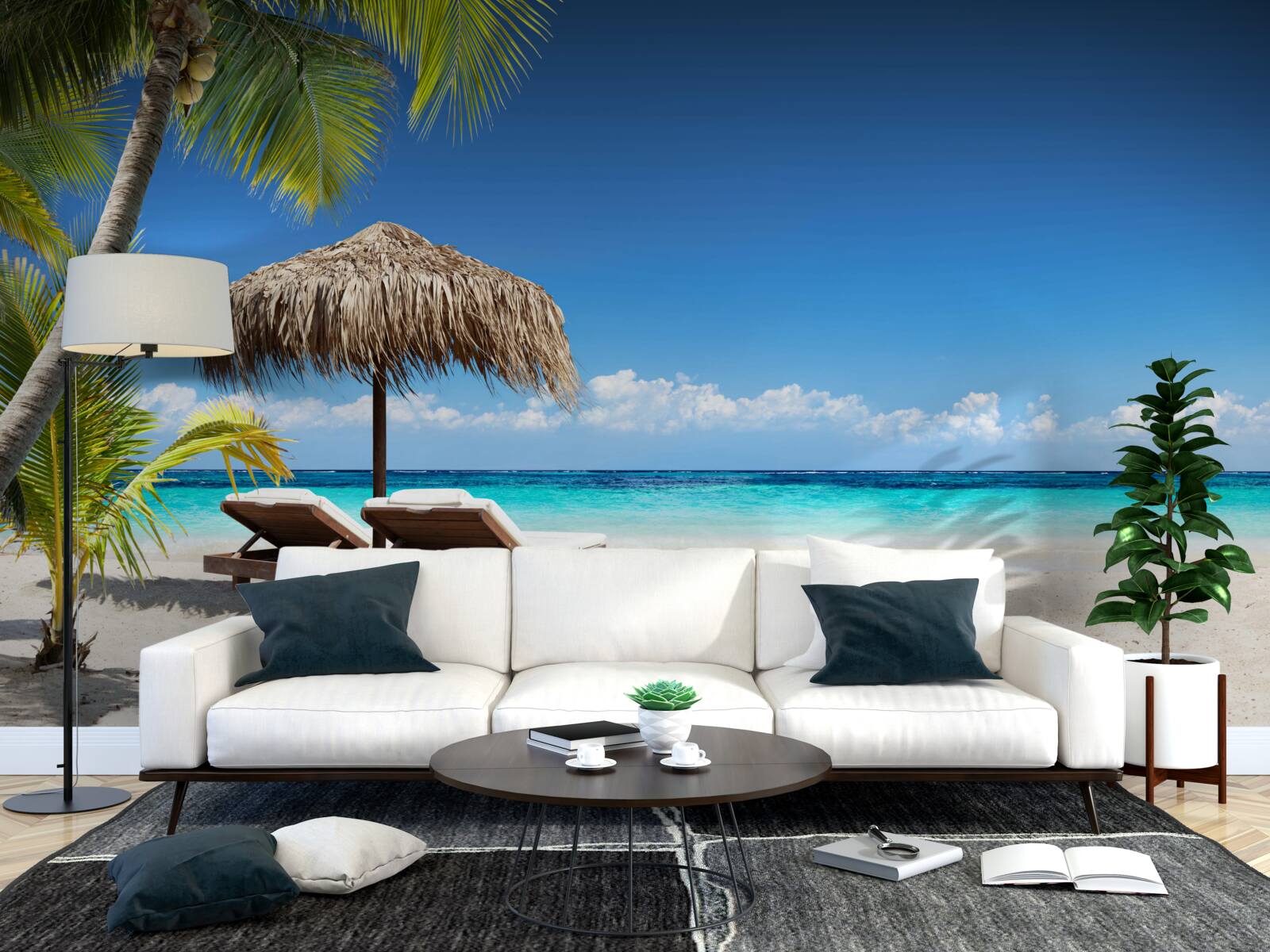 Фотошпалери Пляжні ліжка з шезлонгами