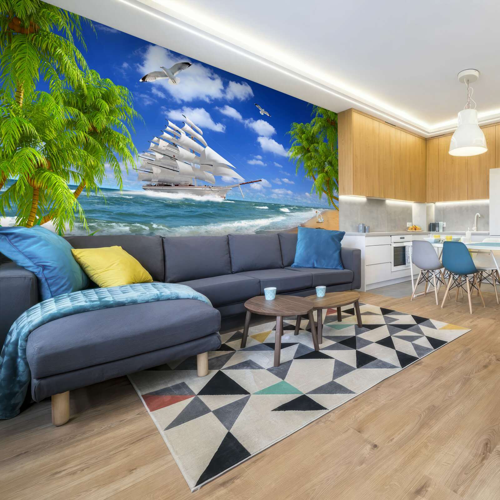 Фотошпалери корабель і тропічні дерева