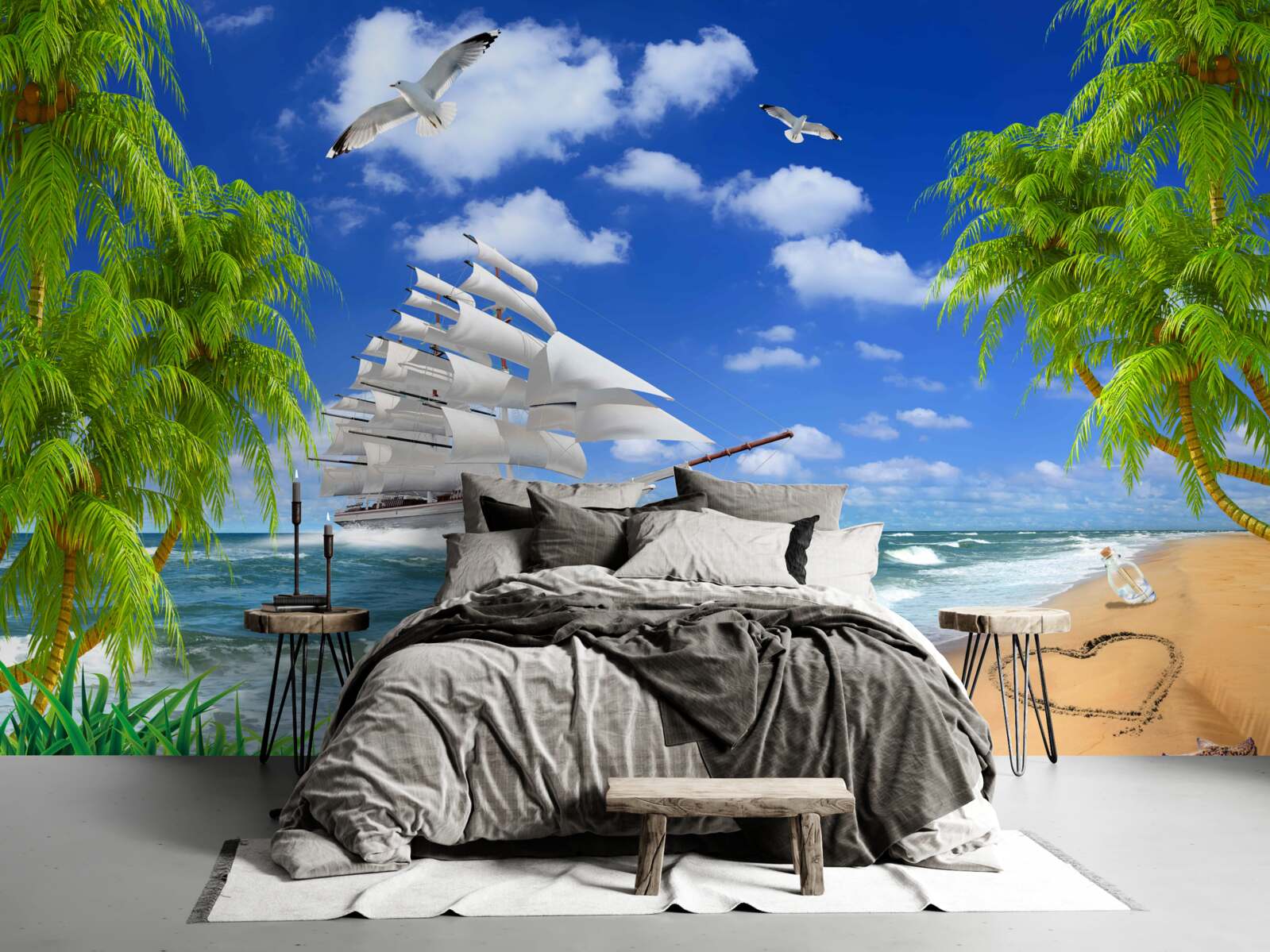 Фотошпалери корабель і тропічні дерева