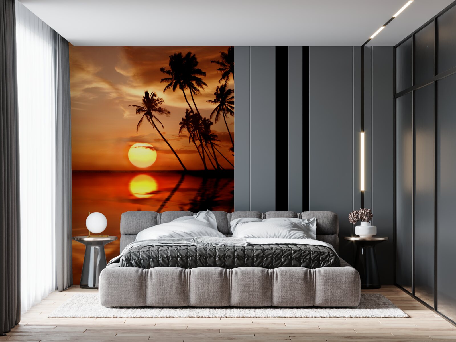 Фотошпалери захід сонця на тлі пальм