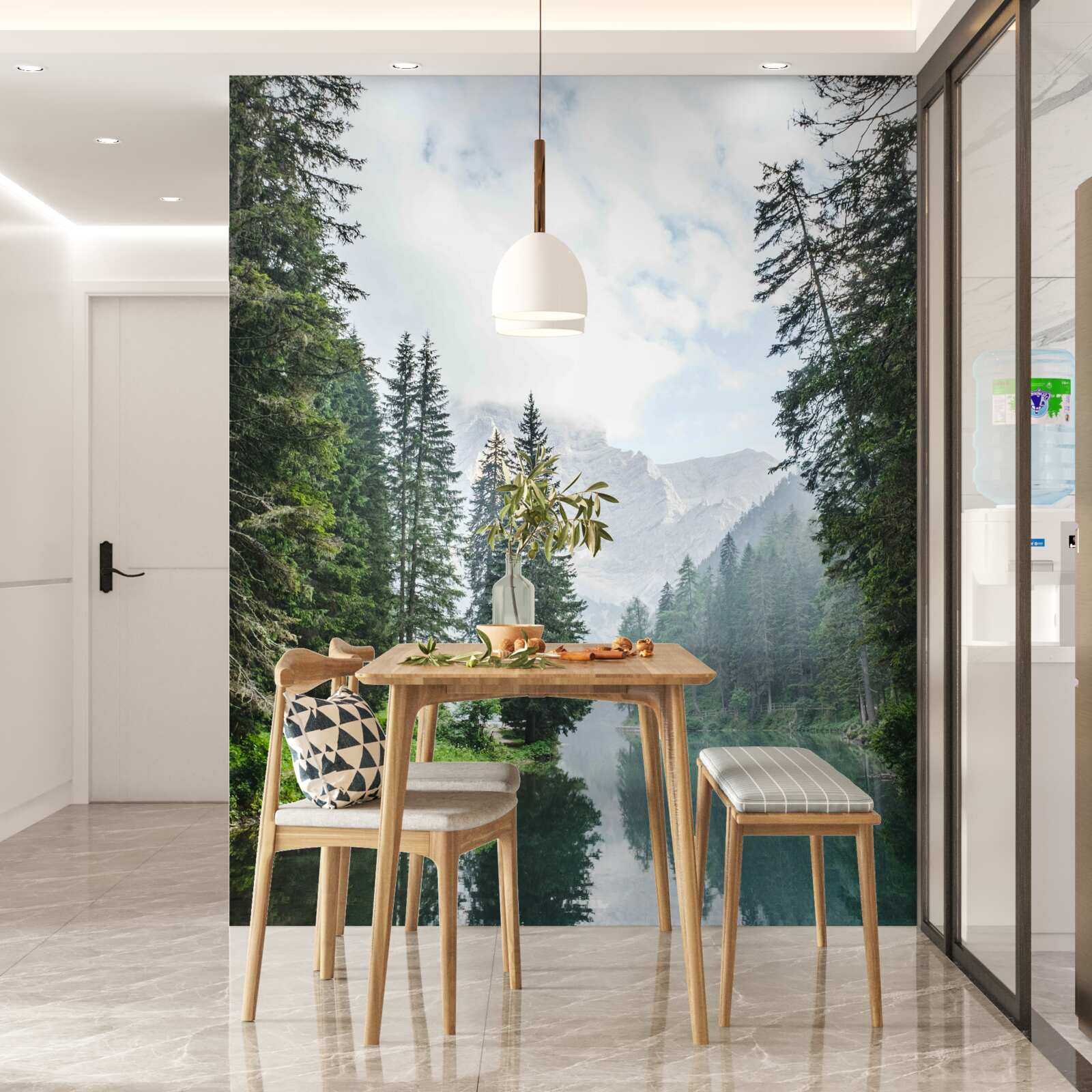 Фотошпалери гірська річка, оповита туманом, тече тихо