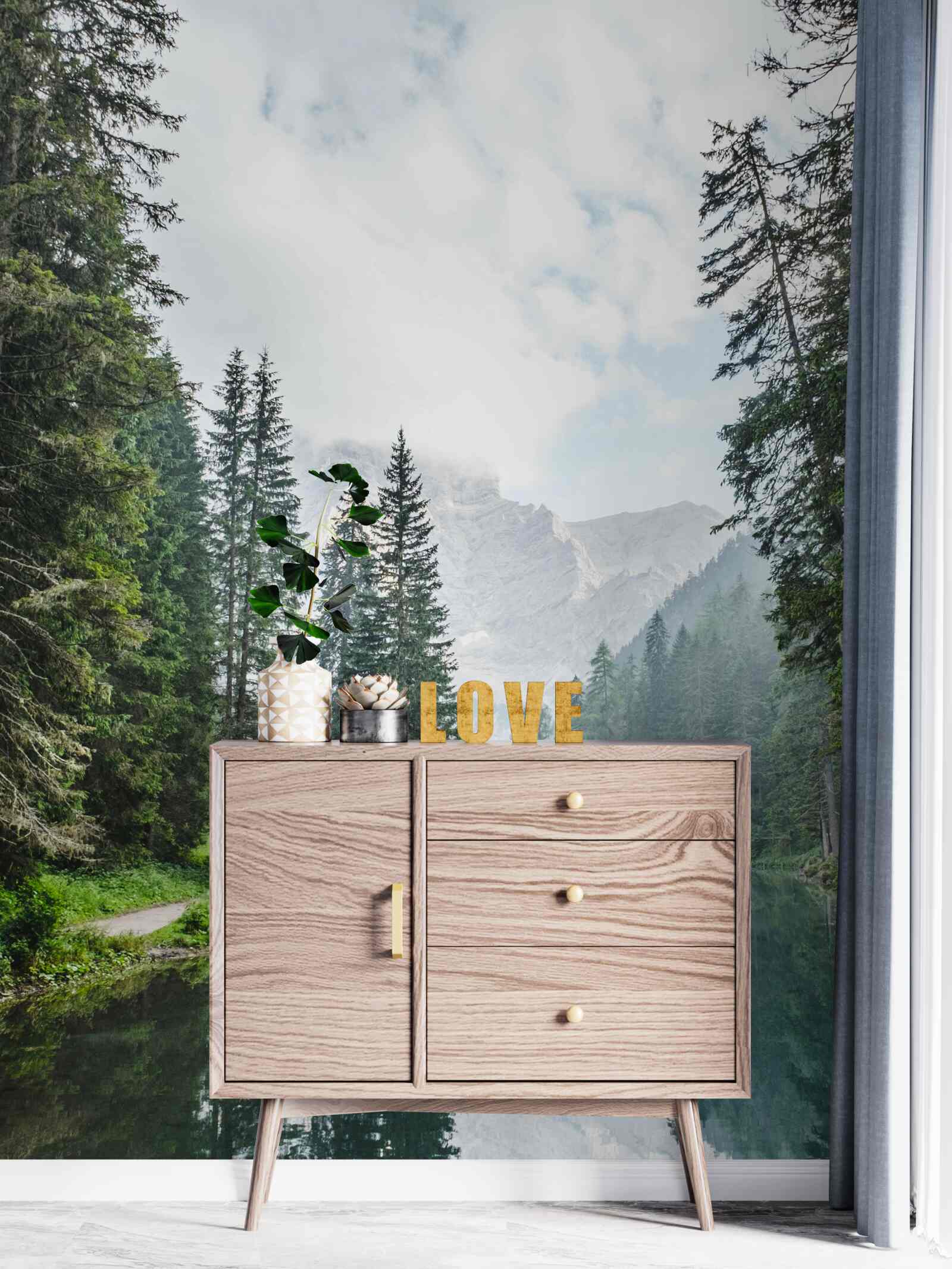 Фотошпалери гірська річка, оповита туманом, тече тихо