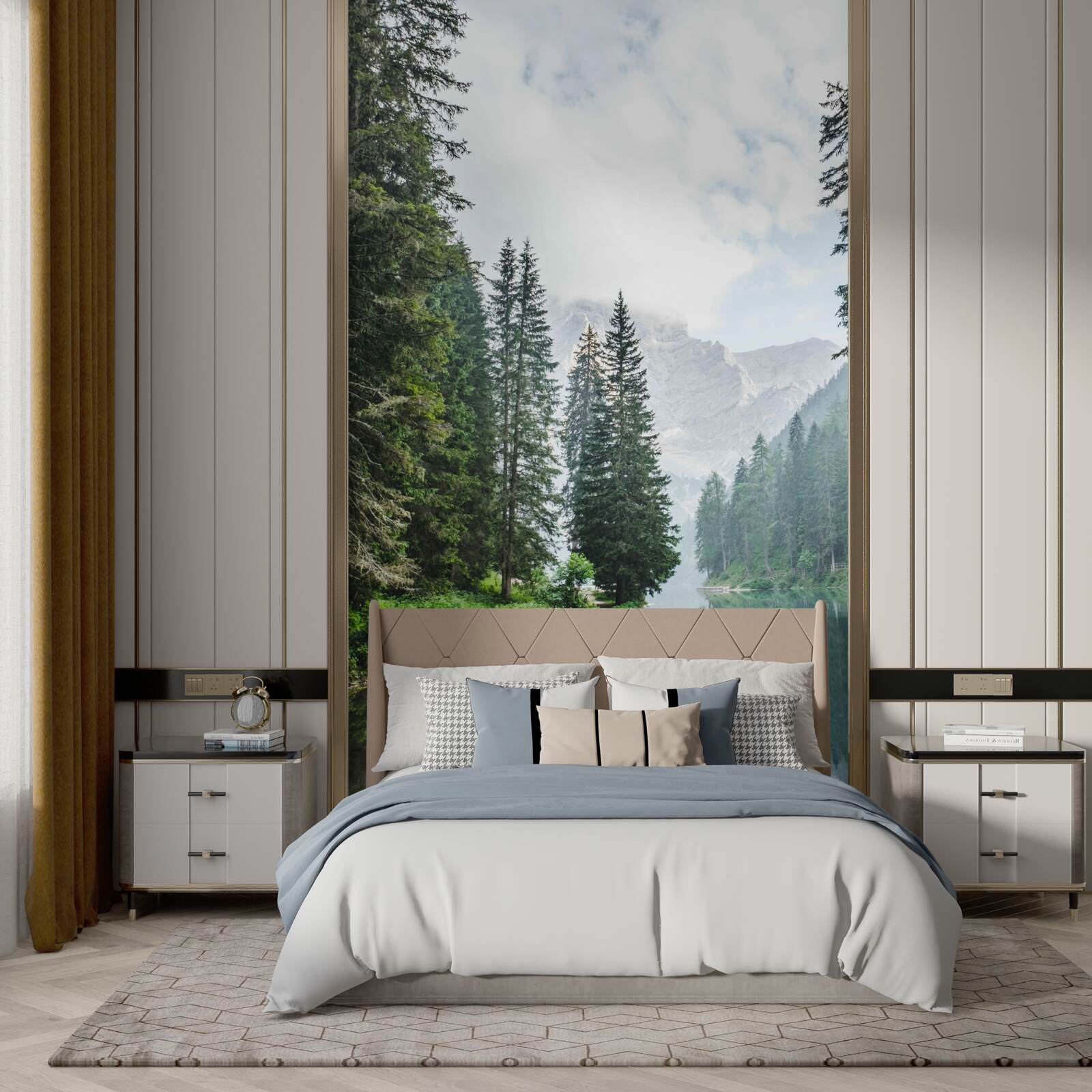 Фотошпалери гірська річка, оповита туманом, тече тихо