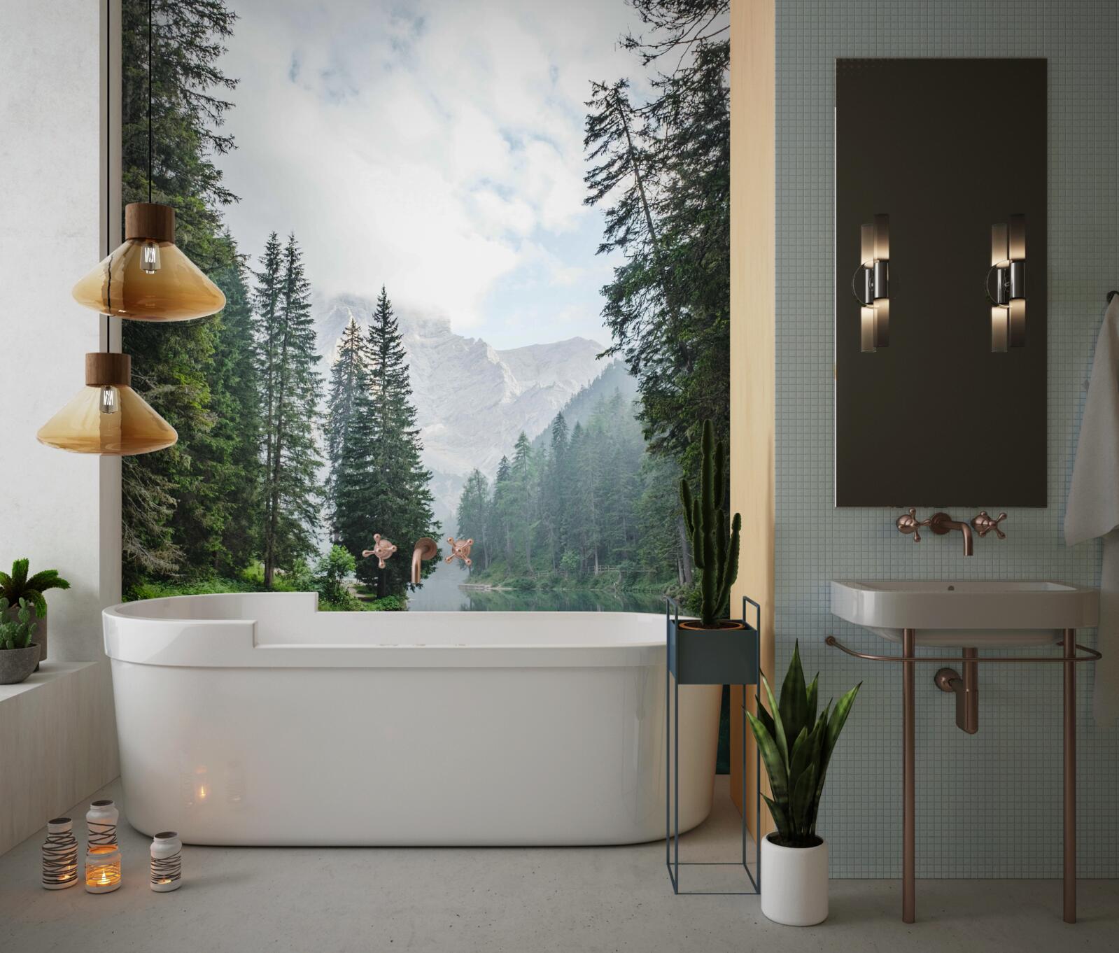 Фотошпалери гірська річка, оповита туманом, тече тихо