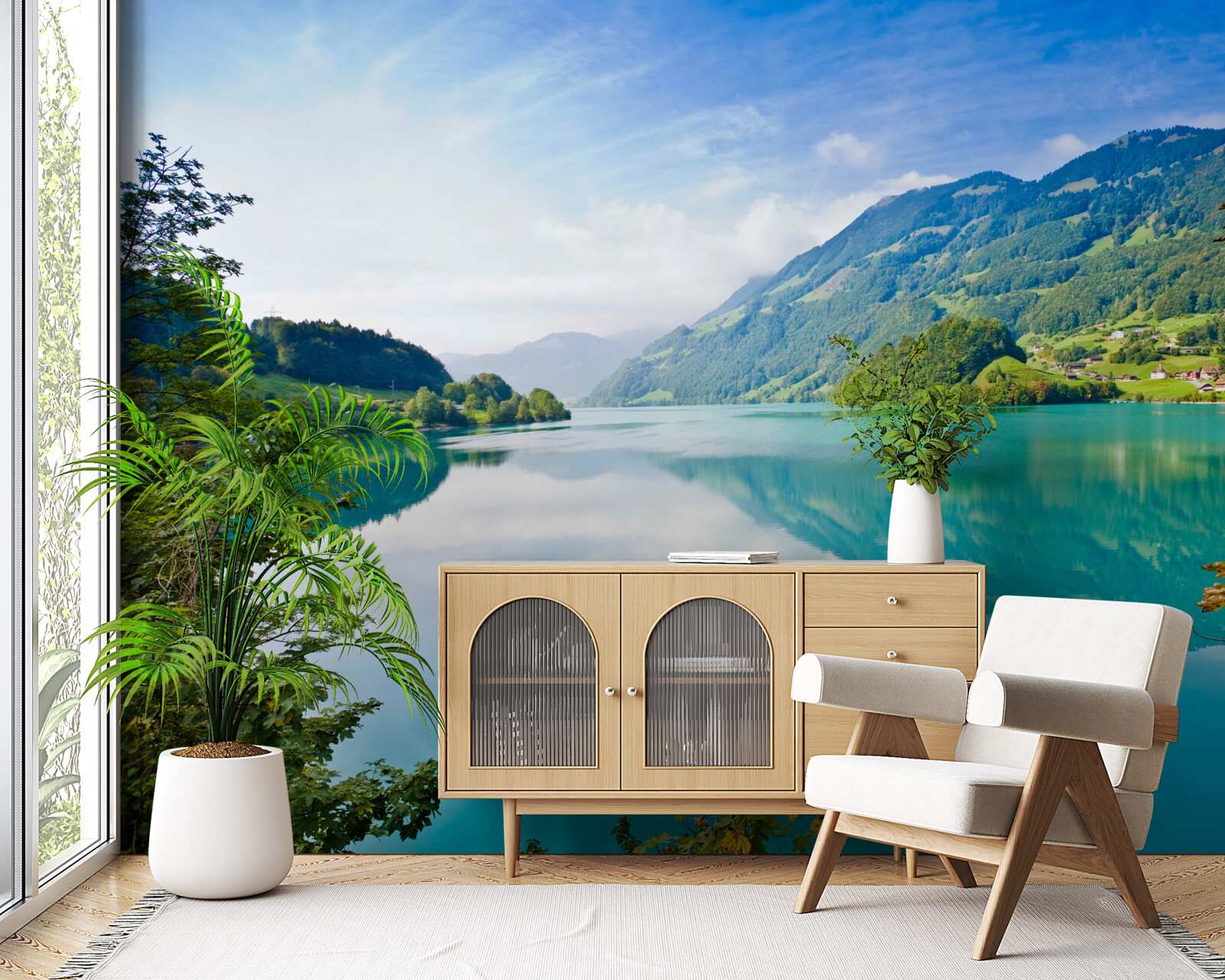 Фотошпалери озера з блакитними гірськими водами