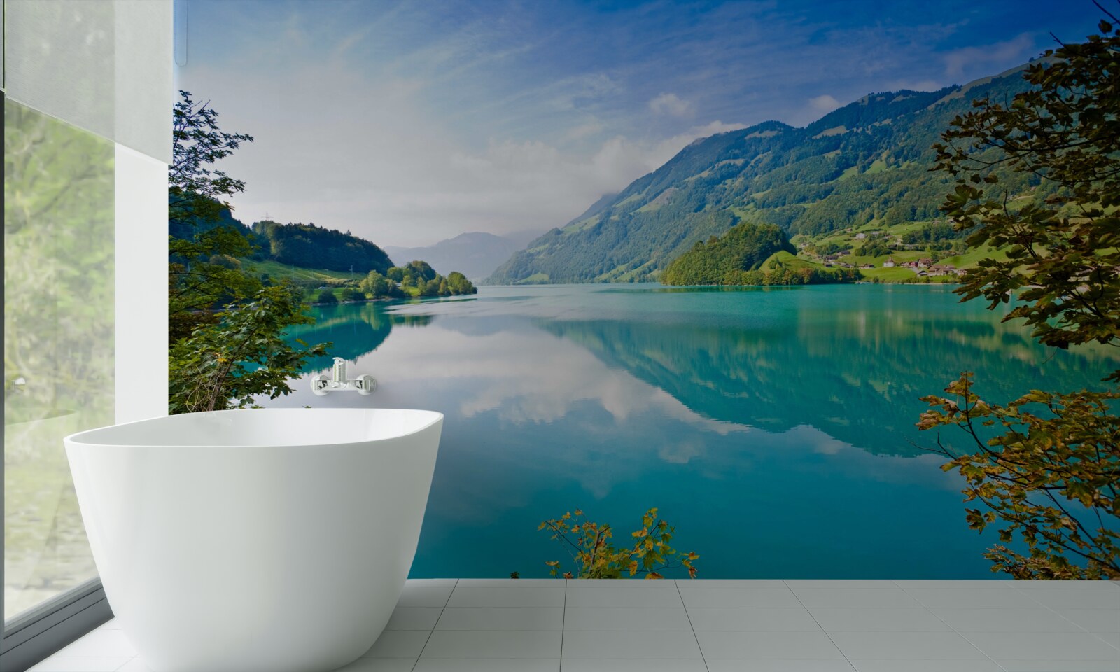 Фотошпалери озера з блакитними гірськими водами