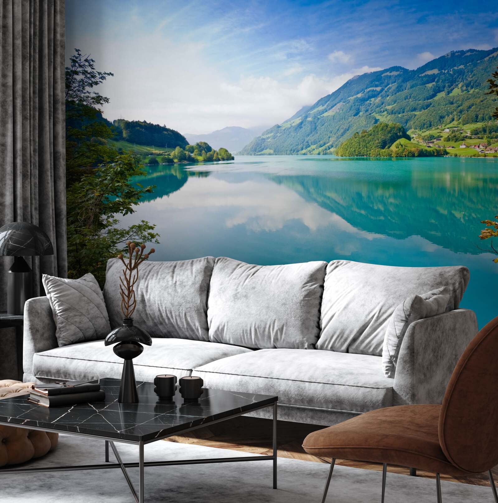 Фотошпалери озера з блакитними гірськими водами