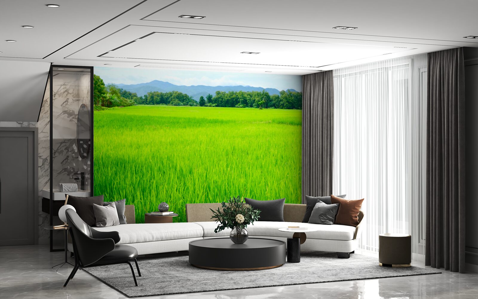 Фотошпалери Зелена галявина в горах