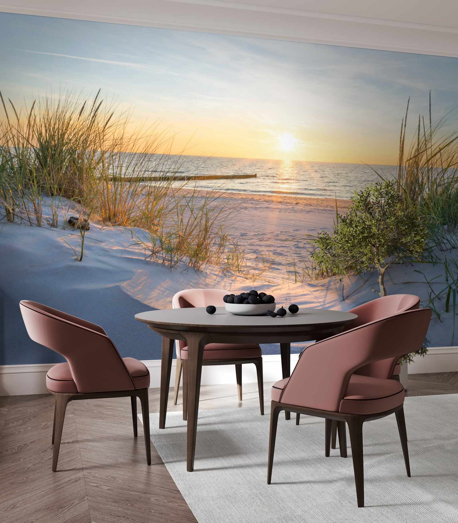 Фотошпалери піщаний пляж прикрашає зелена трава