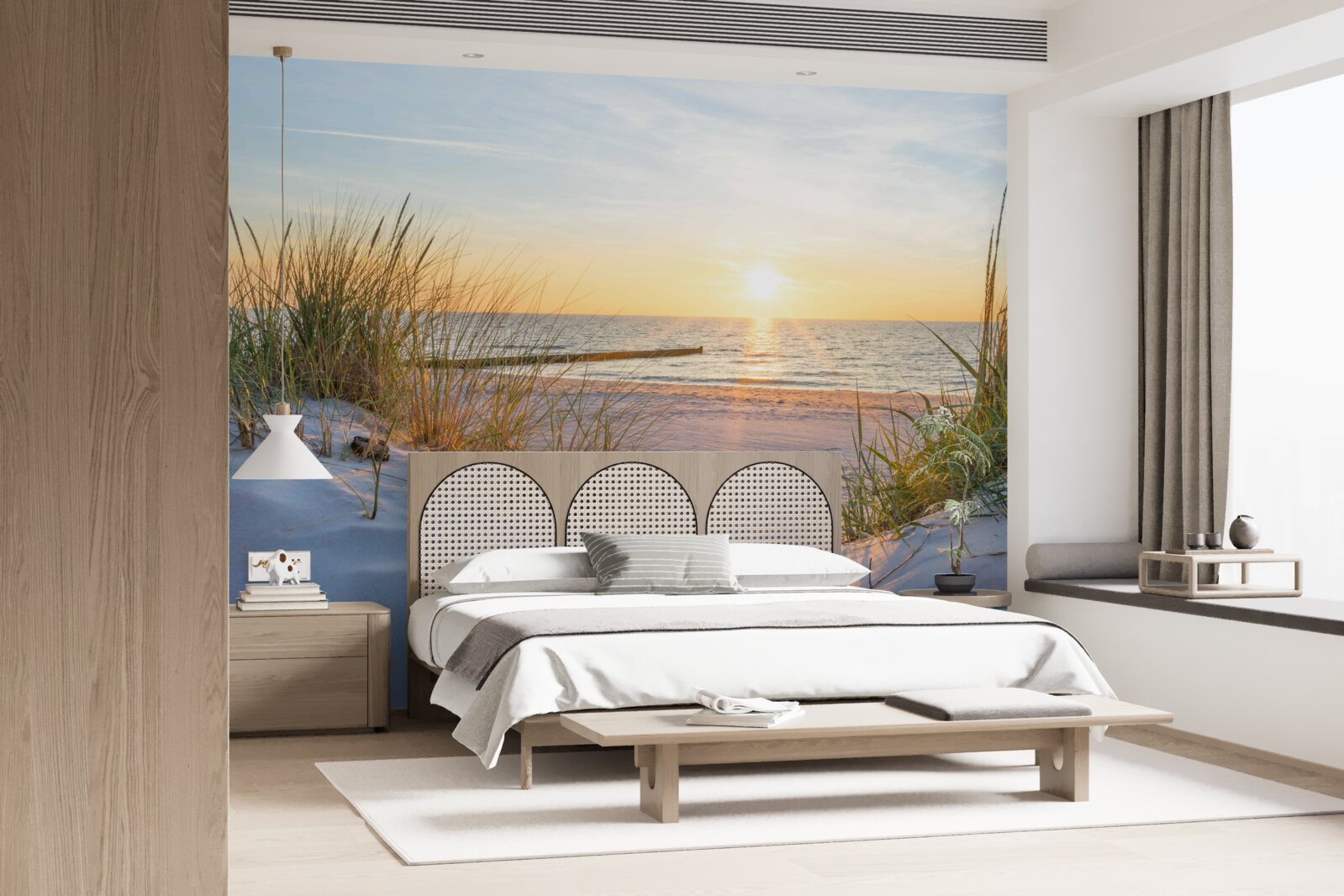 Фотошпалери піщаний пляж прикрашає зелена трава