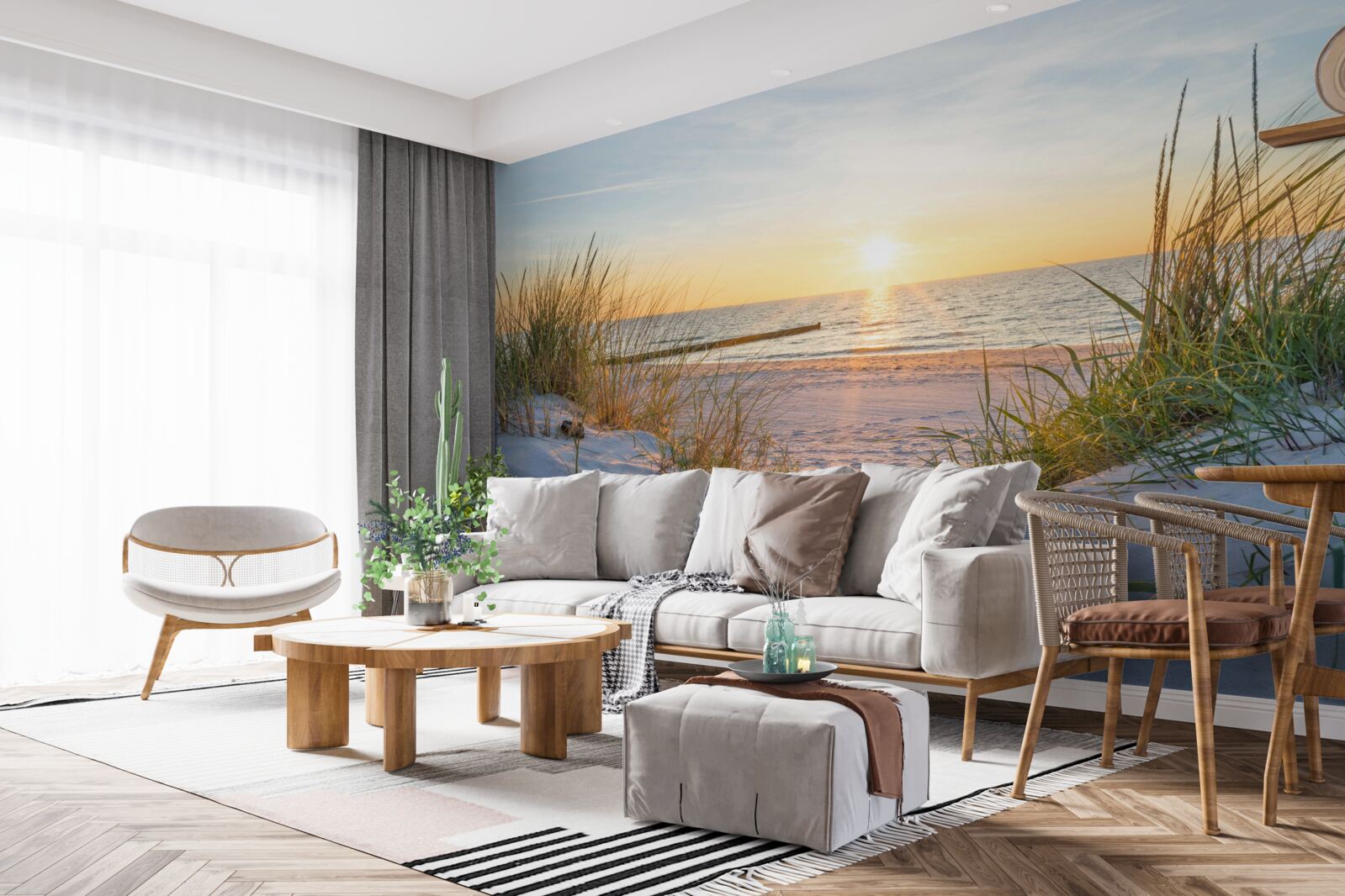 Фотошпалери піщаний пляж прикрашає зелена трава