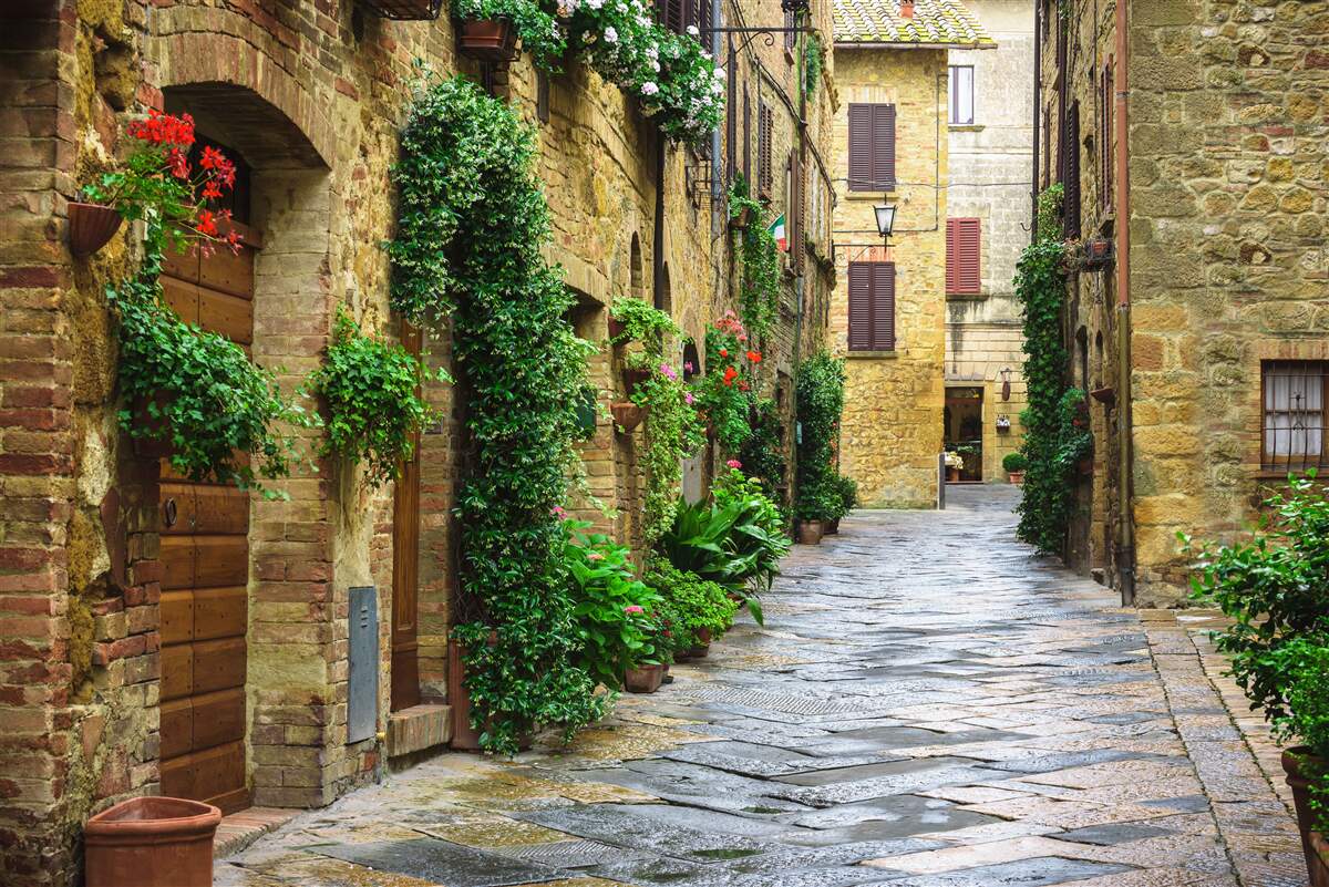 Фотошпалери історична вулиця, оточена зеленню