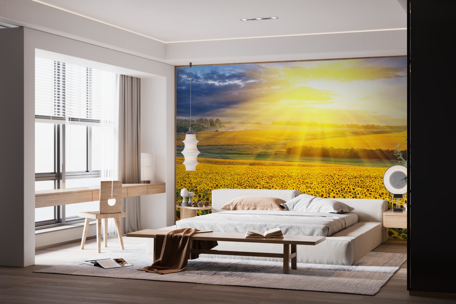 Фотошпалери сонце сяє над полем пишних соняшників