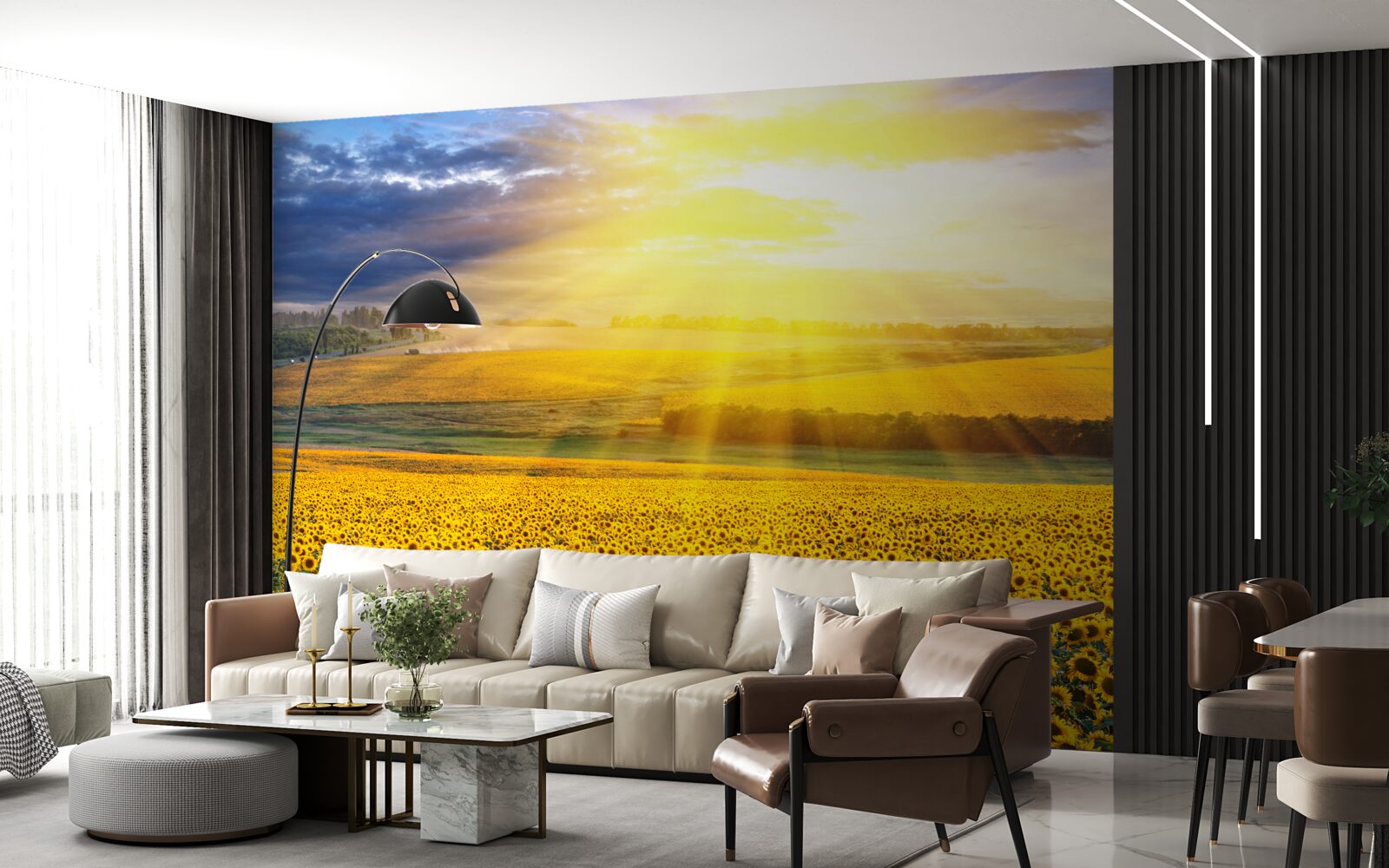 Фотошпалери сонце сяє над полем пишних соняшників