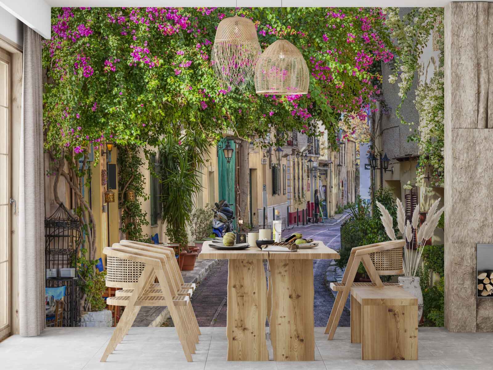 Фотошпалери вулиця, обласкана мальовничою зеленню, вміло створює атмосферу затишку