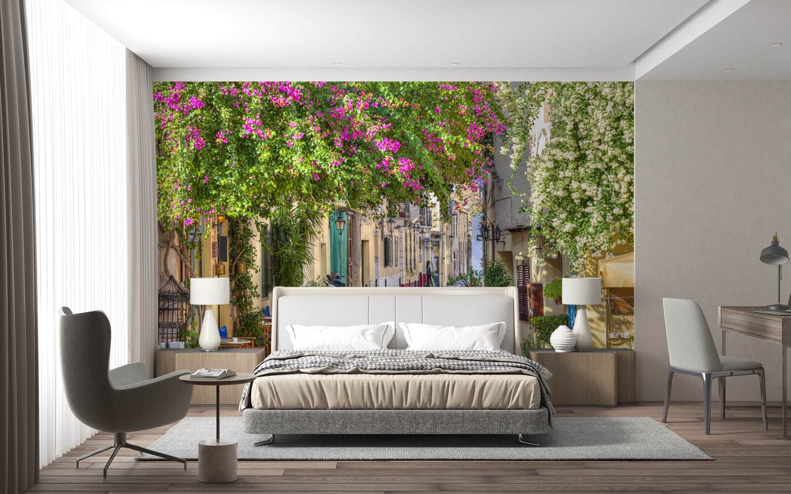 Фотошпалери вулиця, обласкана мальовничою зеленню, вміло створює атмосферу затишку