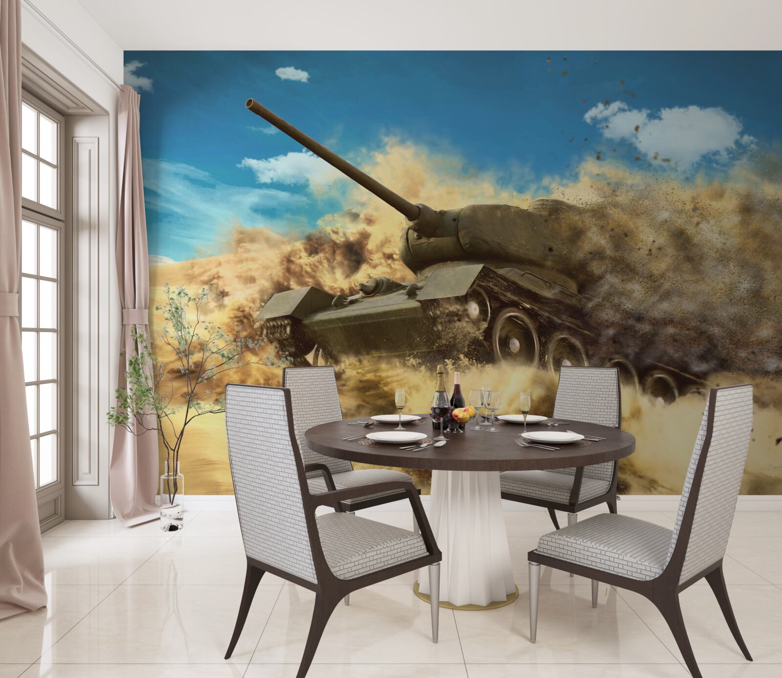 Фотошпалери танк рухається по піщаній поверхні