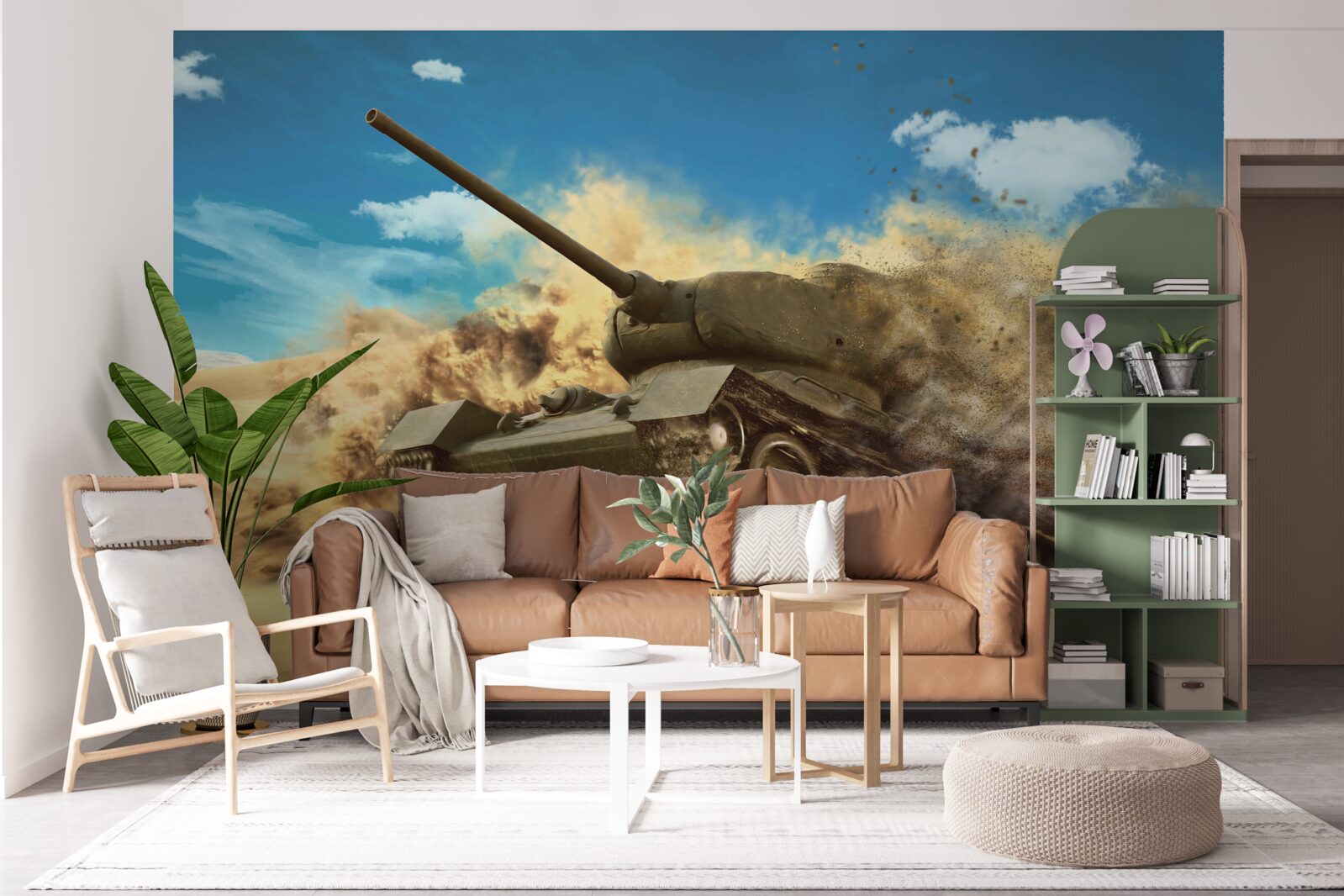 Фотошпалери танк рухається по піщаній поверхні