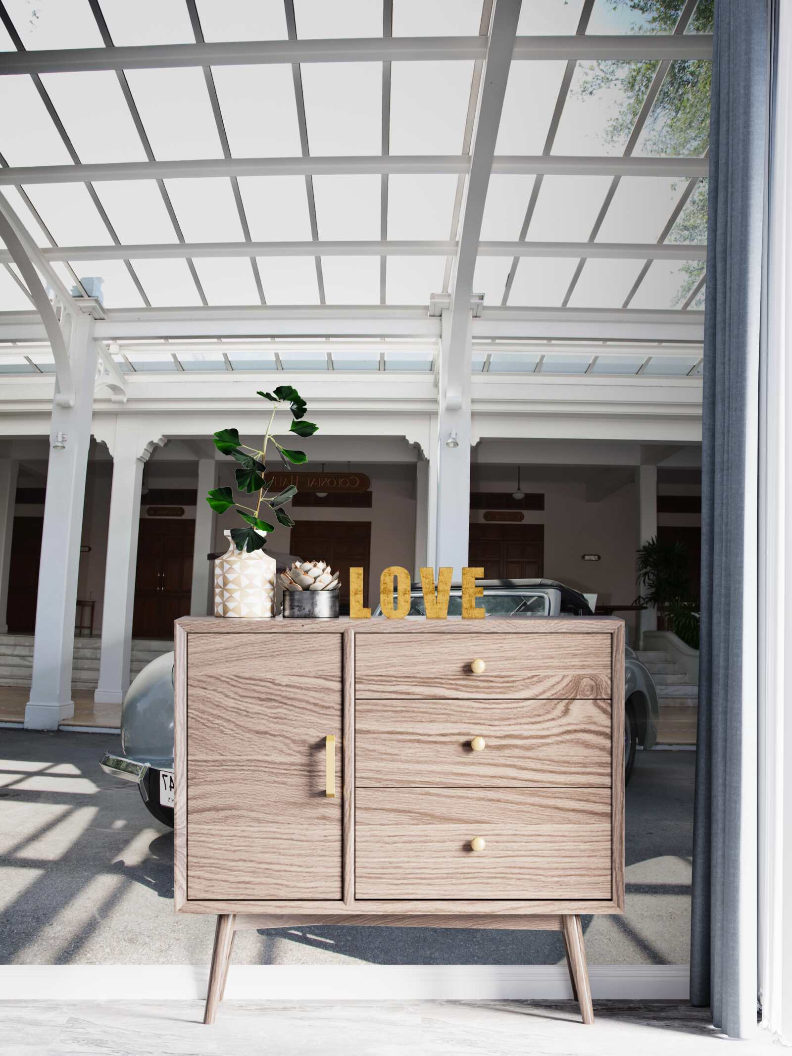 Фотошпалери старий сірий автомобіль біля будівлі