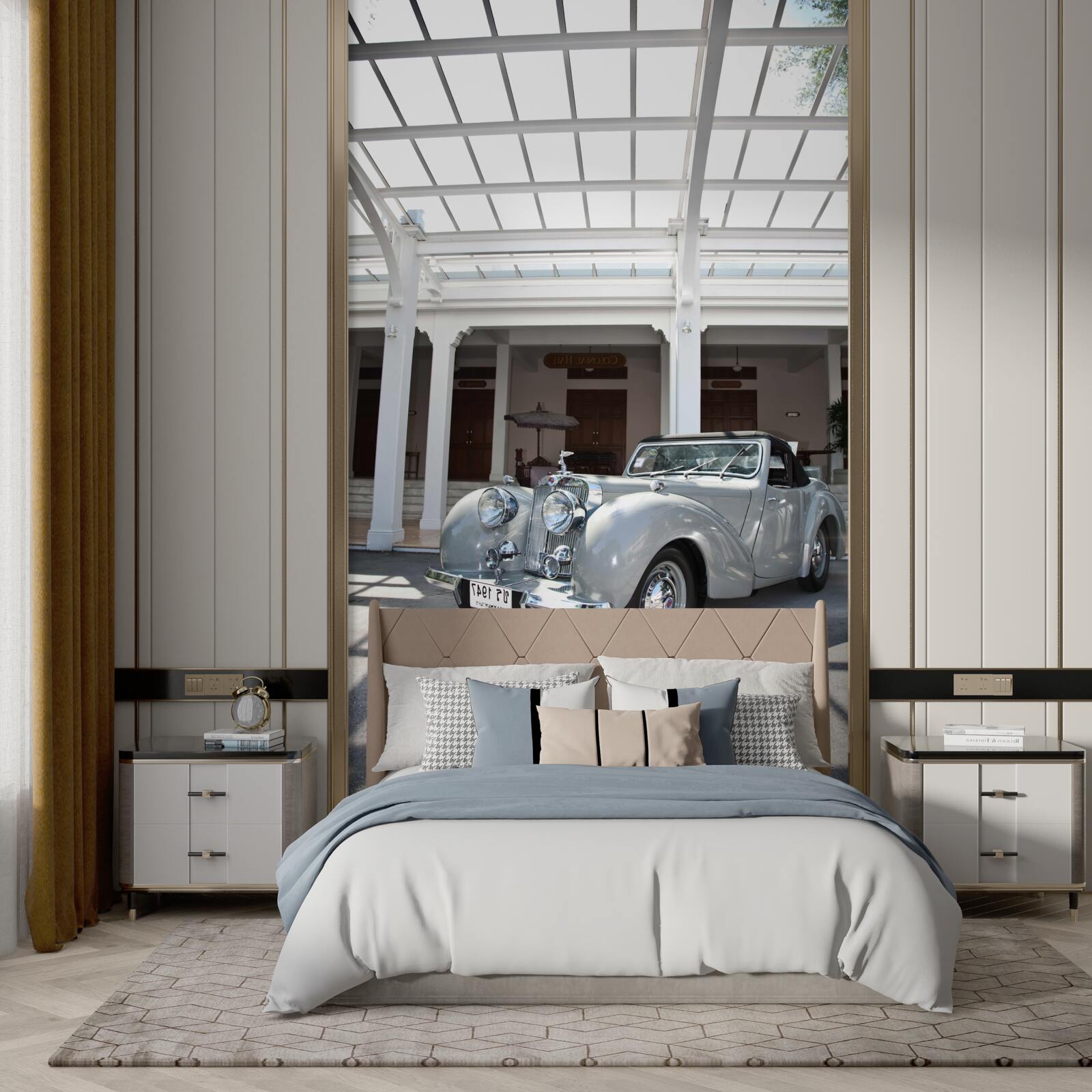 Фотошпалери старий сірий автомобіль біля будівлі