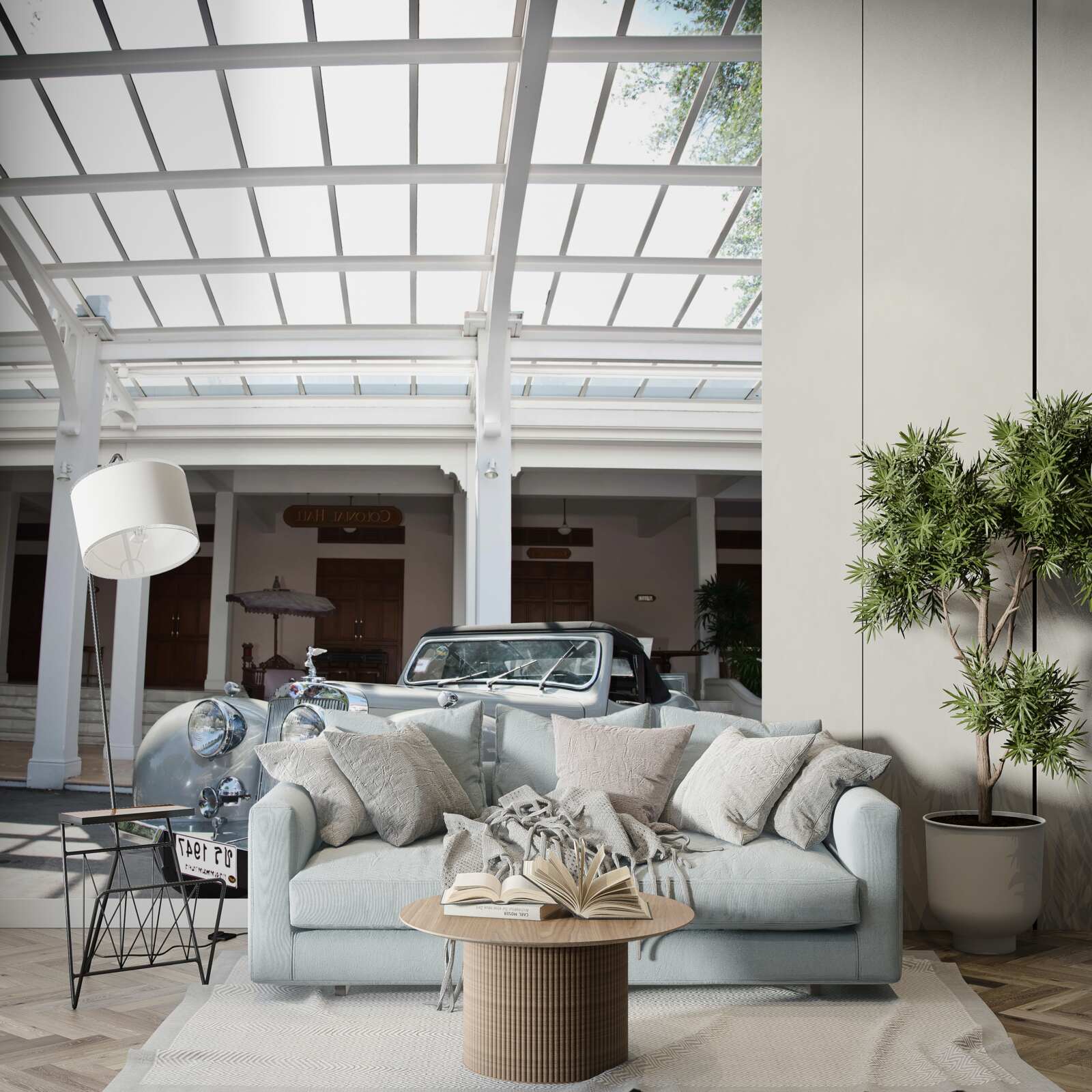 Фотошпалери старий сірий автомобіль біля будівлі