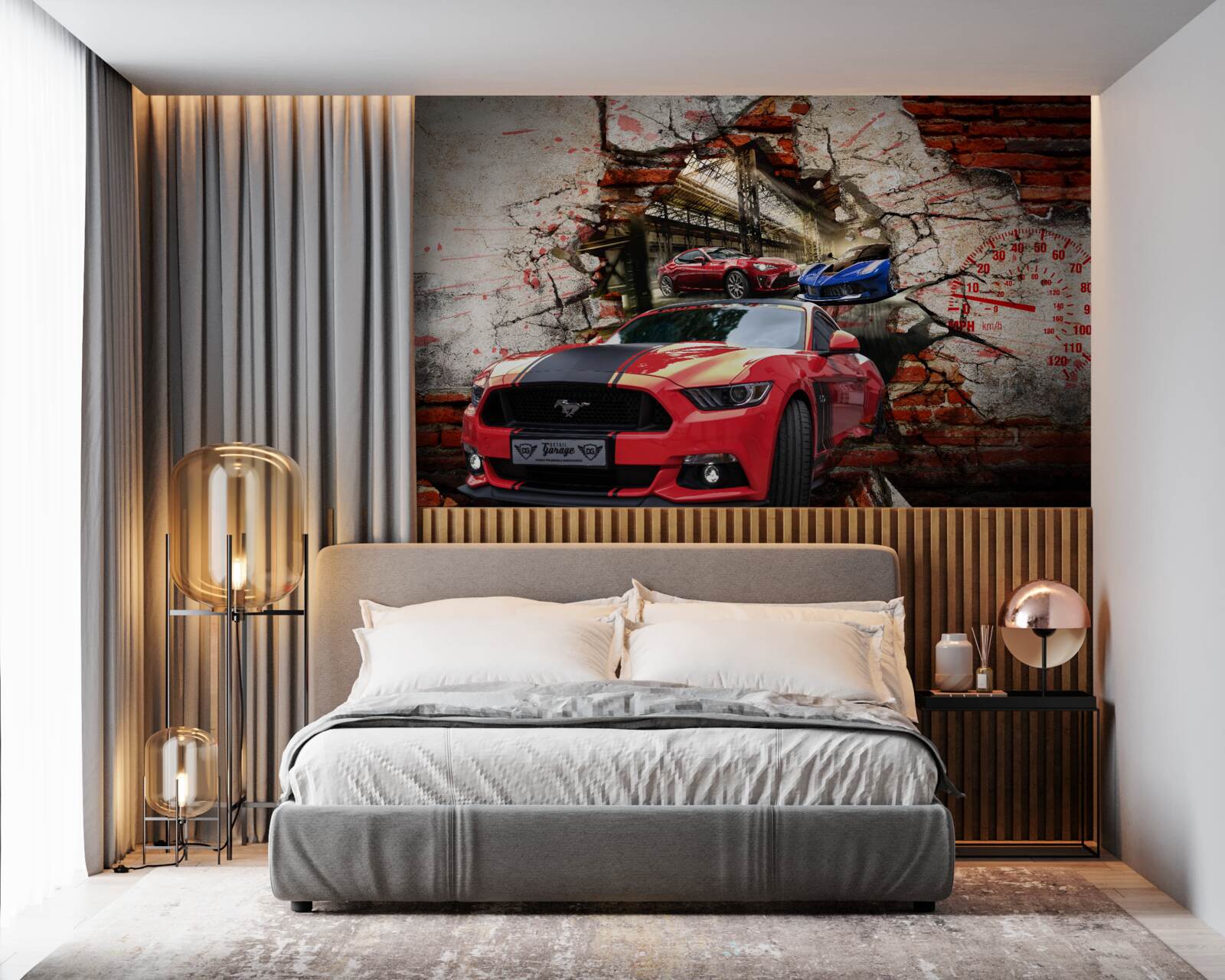 Фотошпалери червона машина в стіні