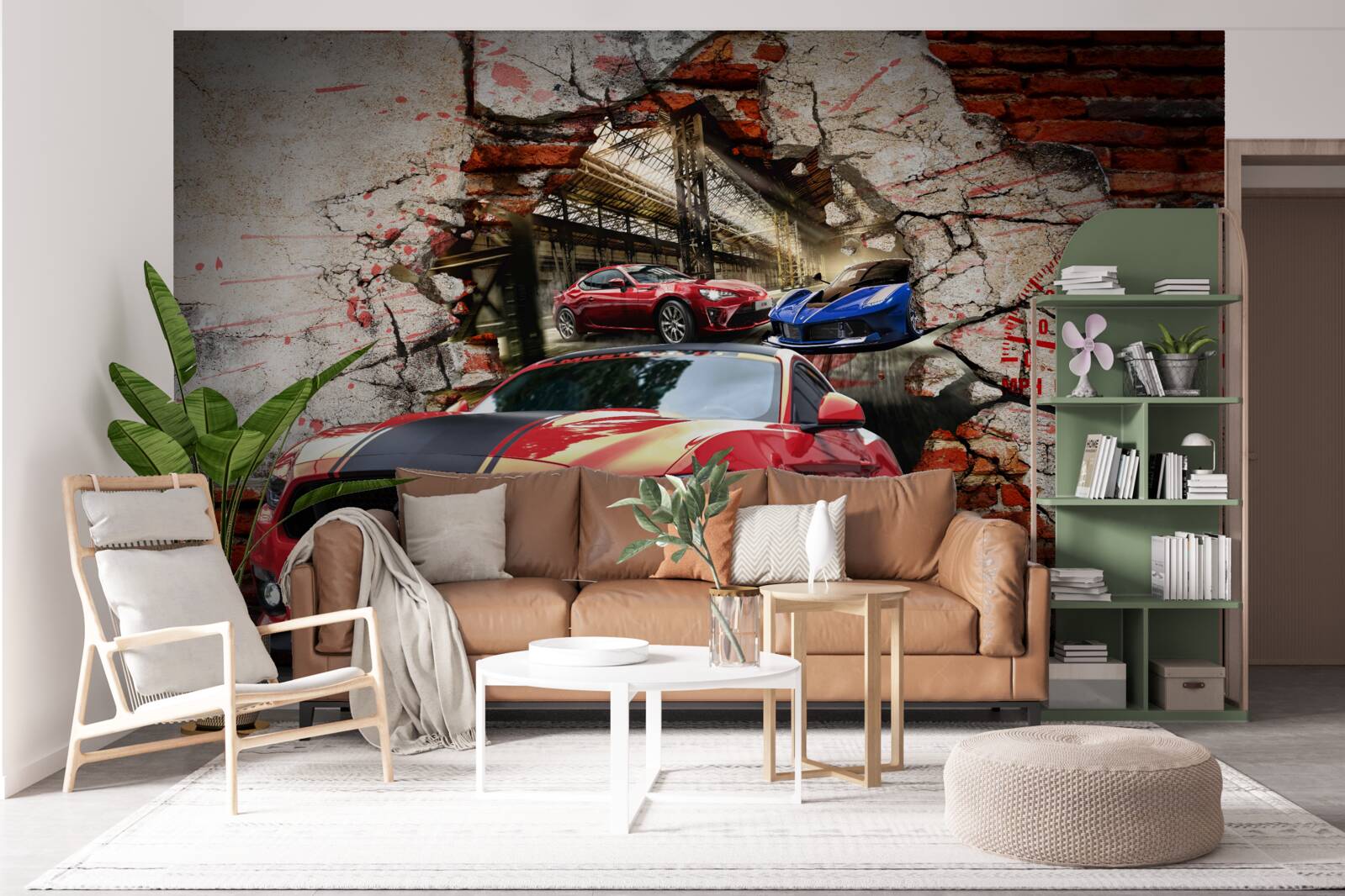 Фотошпалери червона машина в стіні