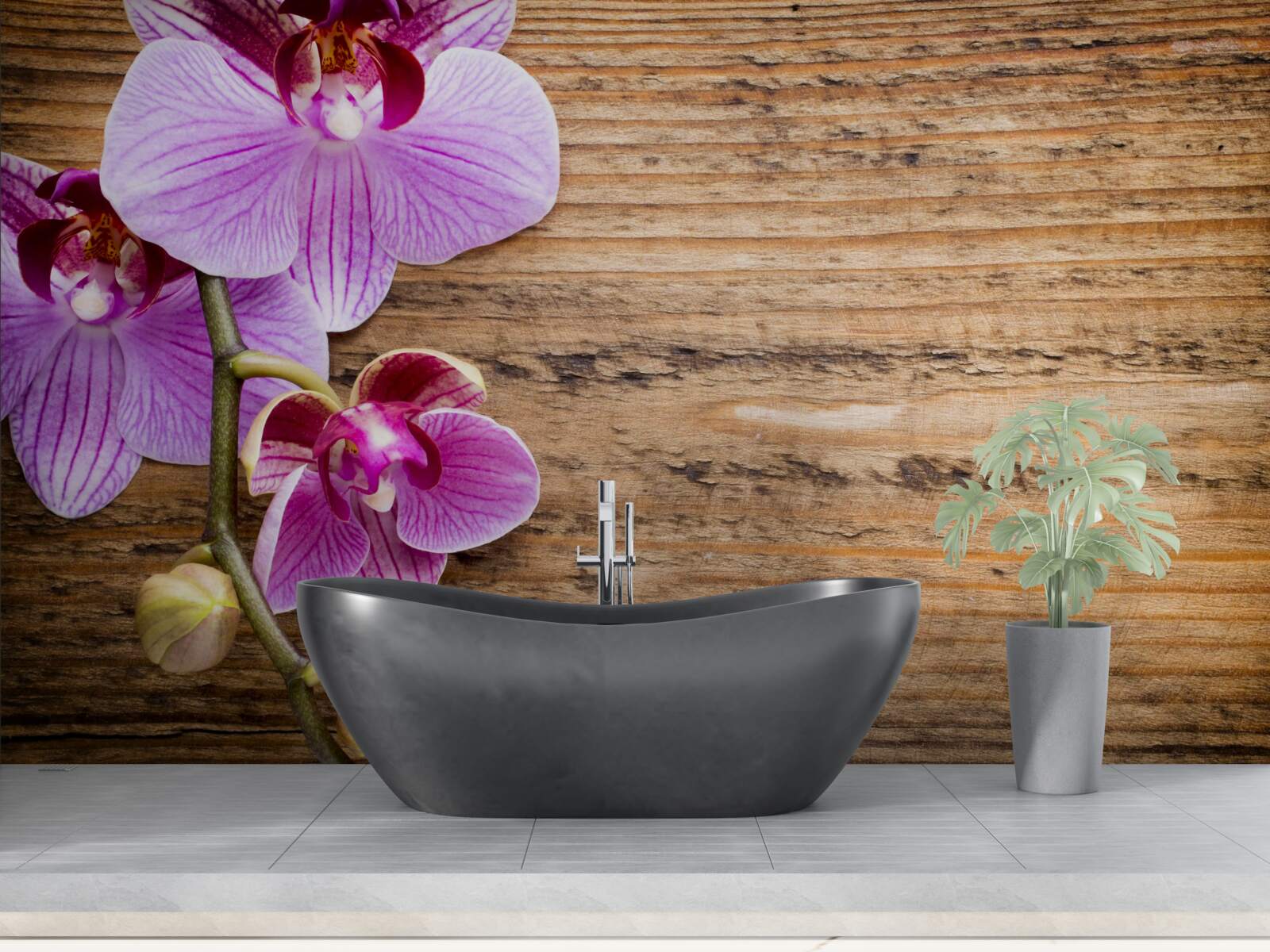 Фотошпалери бузкова орхідея на стовбурі дерева