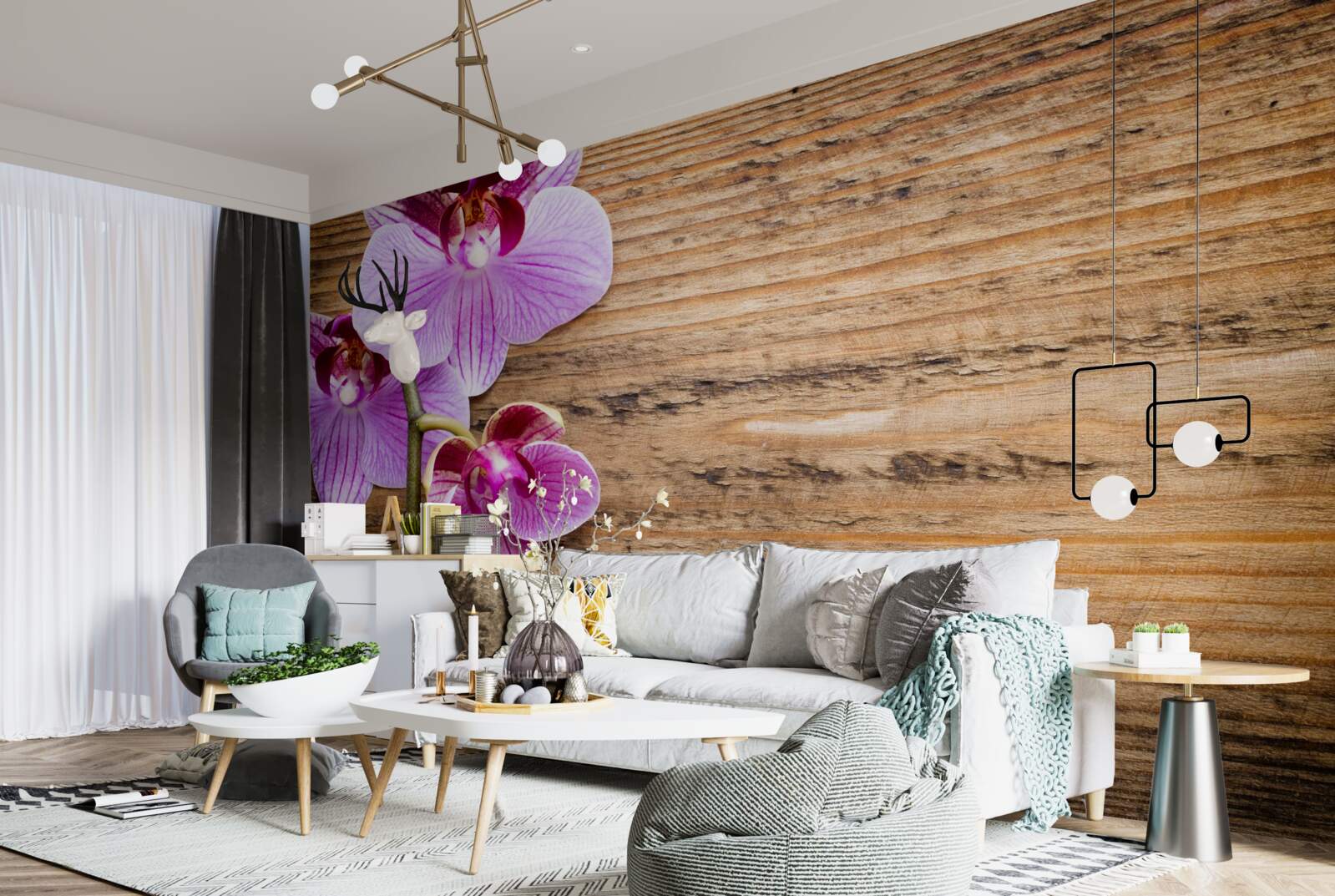 Фотошпалери бузкова орхідея на стовбурі дерева