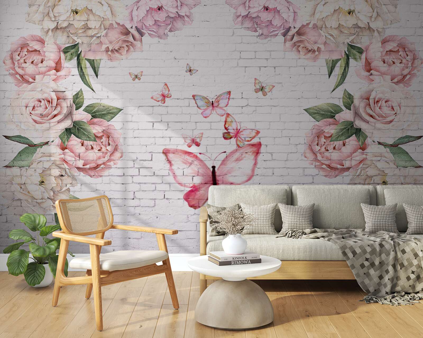 Фотошпалери метелик, прикрашений квітами, з шифону