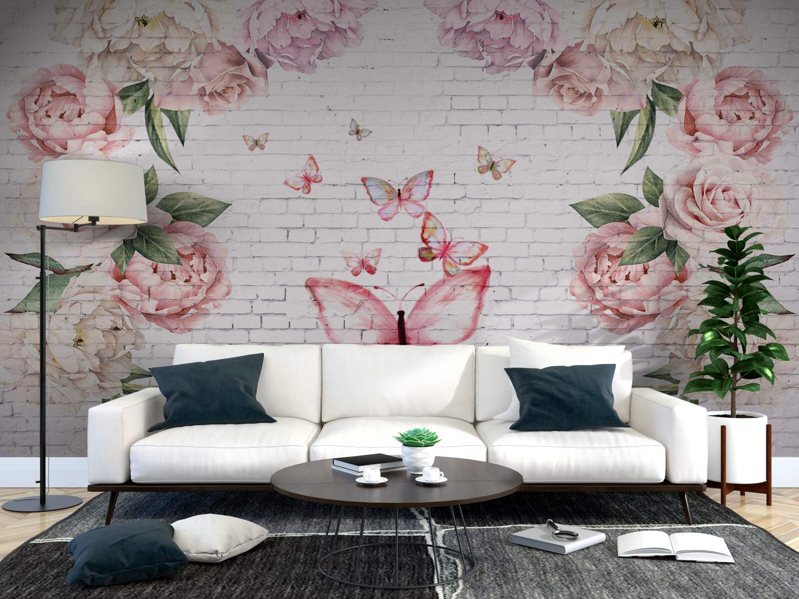 Фотошпалери метелик, прикрашений квітами, з шифону