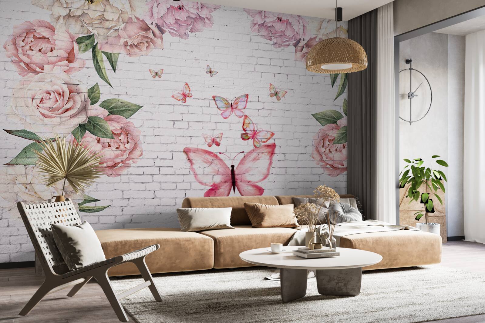 Фотошпалери метелик, прикрашений квітами, з шифону