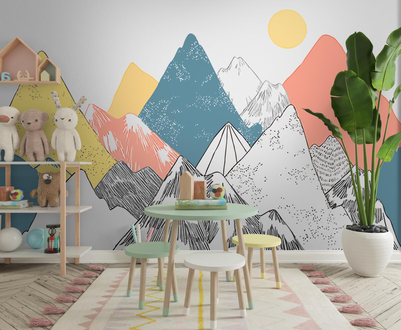 Фотошпалери зимовий захід сонця в холодних горах