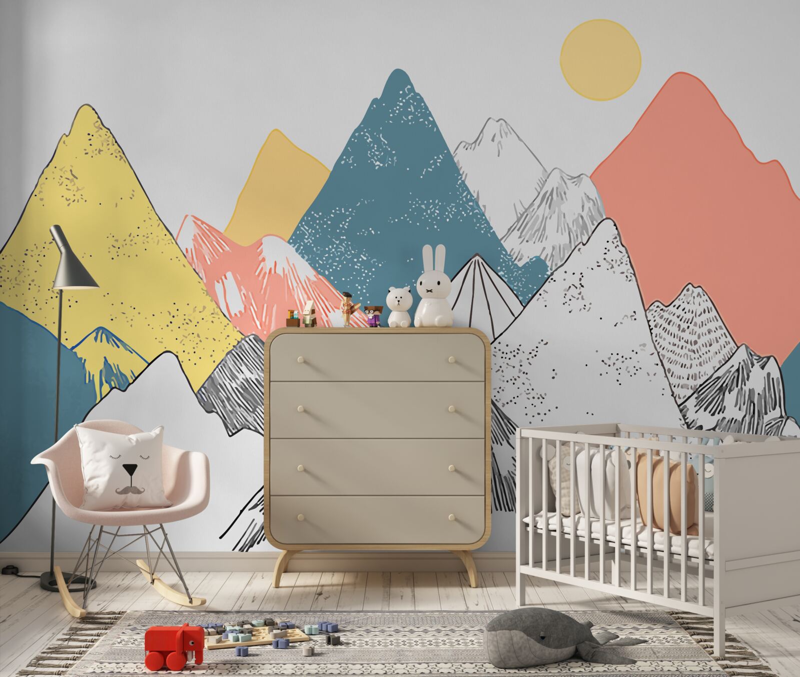 Фотошпалери зимовий захід сонця в холодних горах