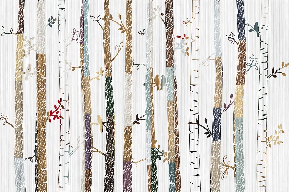 Фотошпалери графічне зображення різних типів дерев у лісі