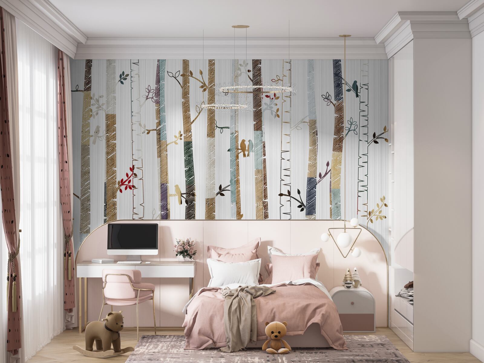 Фотошпалери графічне зображення різних типів дерев у лісі