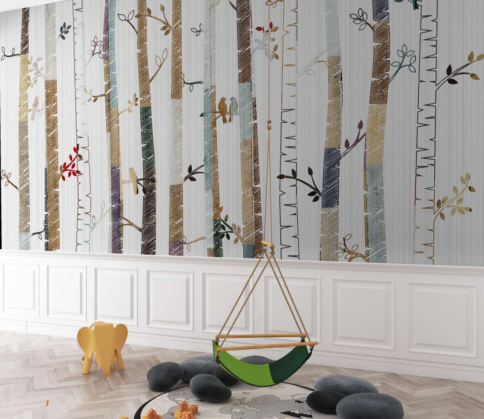 Фотошпалери графічне зображення різних типів дерев у лісі