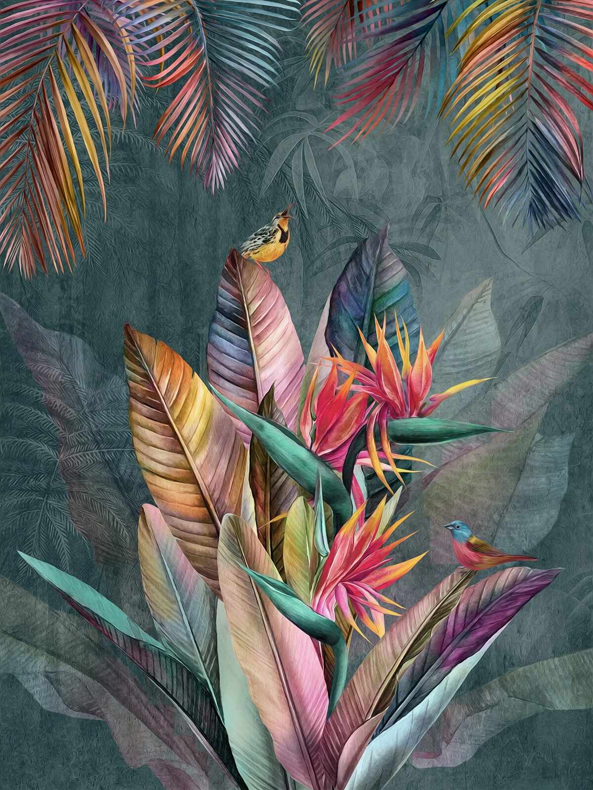 Фотошпалери птахи на яскравому осінньому листі