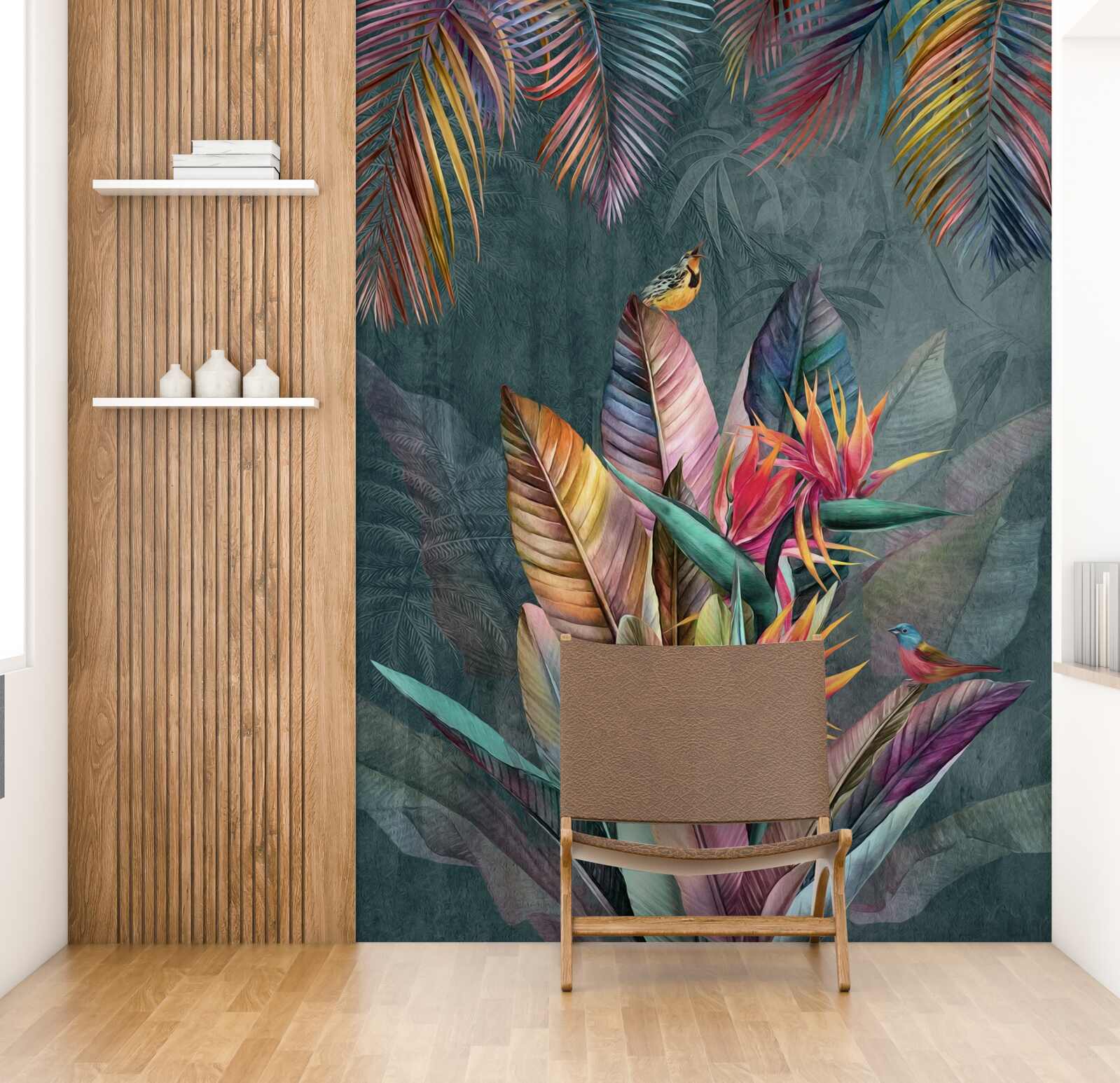 Фотошпалери птахи на яскравому осінньому листі