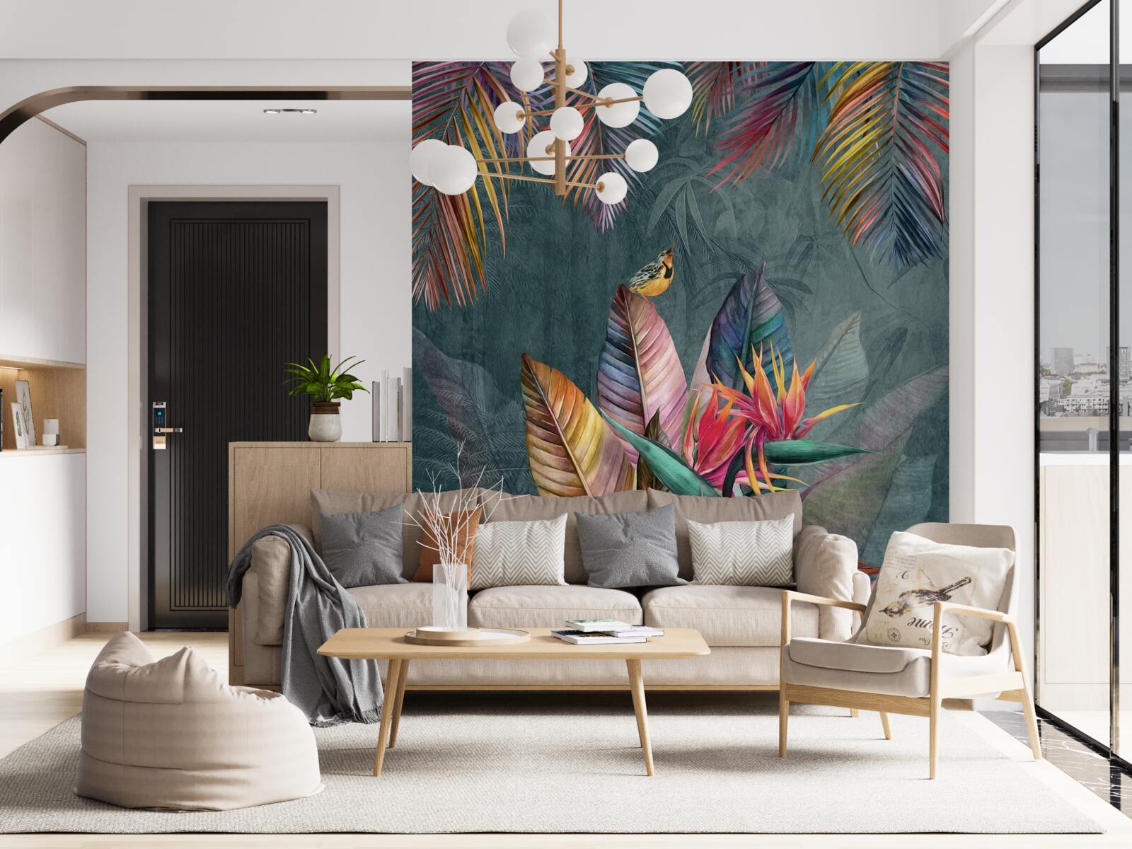 Фотошпалери птахи на яскравому осінньому листі