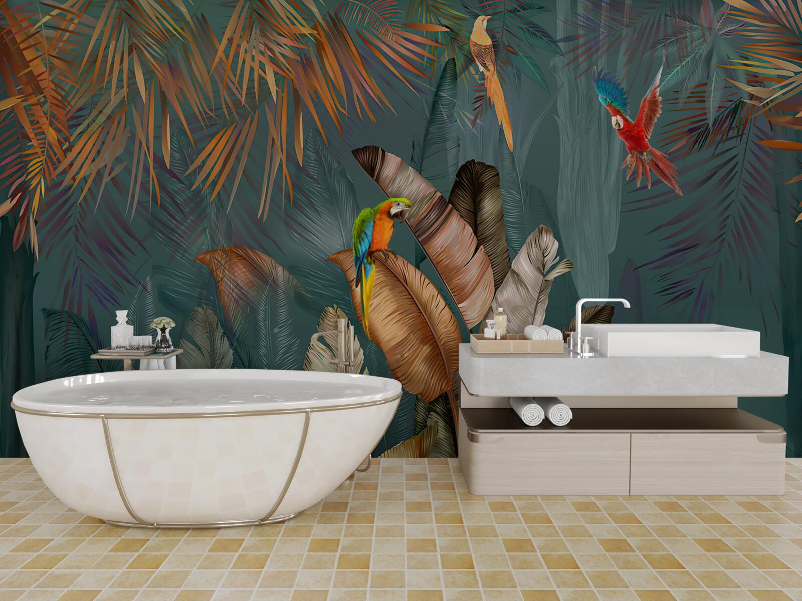 Фотошпалери зустріч двох папуг